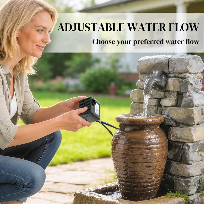 Outdoor Water Fountain Adjustable Water Flow Garden Fountain with LED Lights Rustic Urn Design