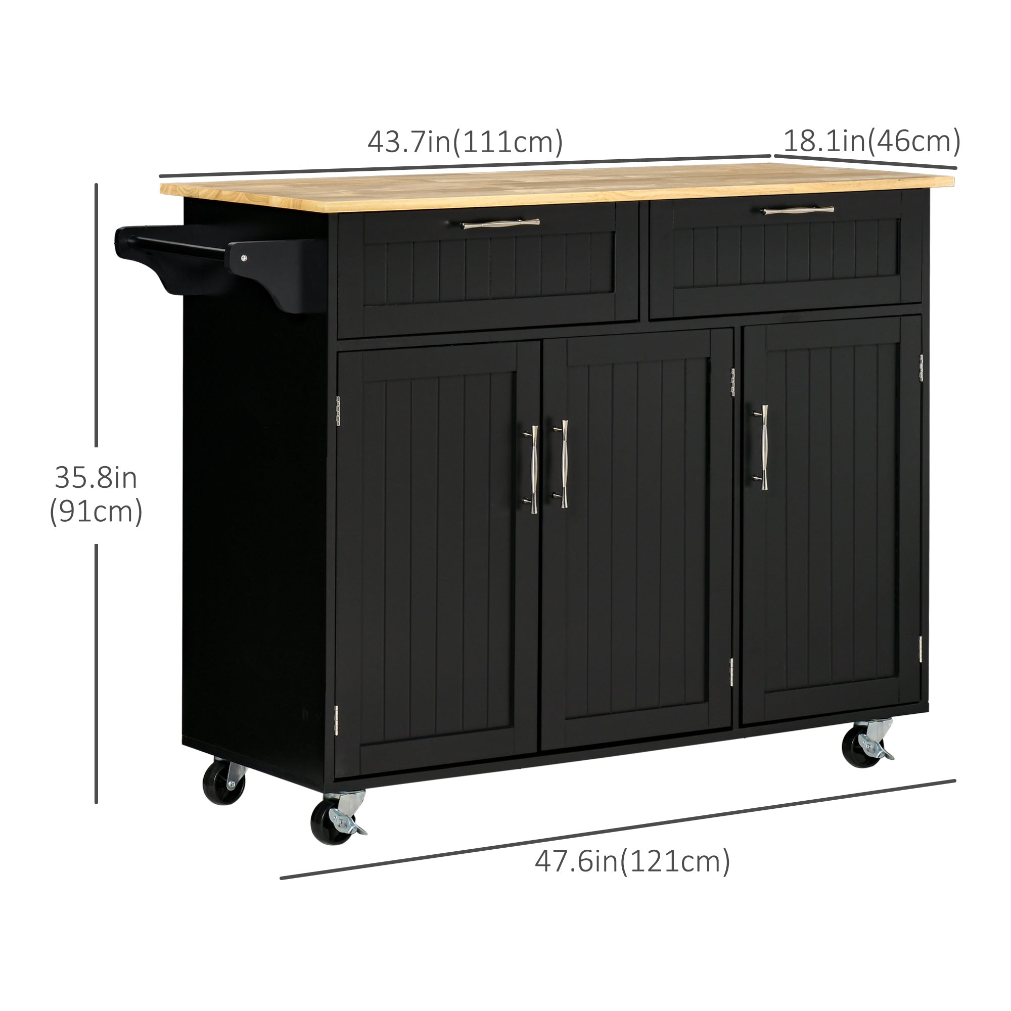 HOMCOM Dining Delight: Kitchen Serving Cart with Storage Drawers, Cabinets, Black Utility Island