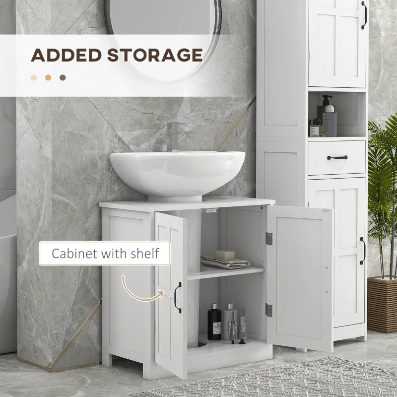 Pedestal Under Sink Cabinet, Bathroom Vanity Cabinet Storage with Double Doors and Adjustable Shelf, White
