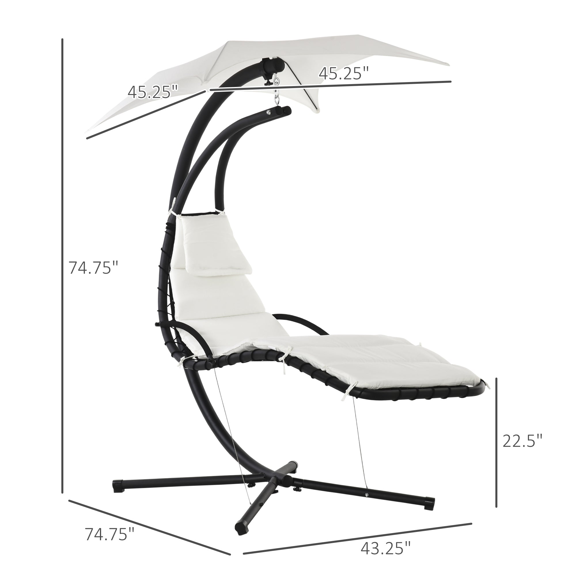 Outsunny Cream White Floating Chaise Lounge: Outdoor Hanging Hammock Swing Chair with Arc Stand & Canopy for Patio, Porch