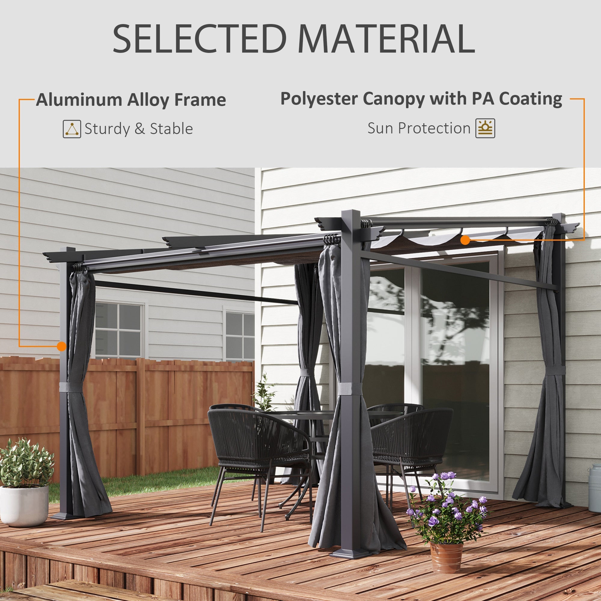 Outsunny 9.7'x9.7' Metal Pergola with Retractable Roof Dark Grey Outdoor Shade Canopy
