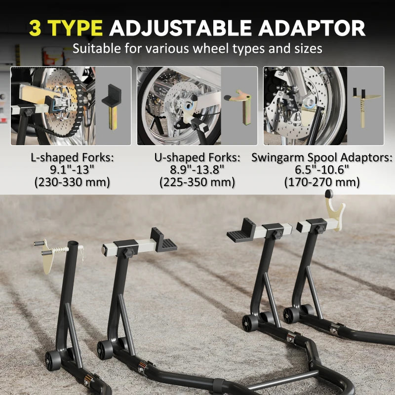 Motorcycle Stand Set, 850 lbs Capacity Front & Rear Combo Wheel Paddock Stand Lift for Dirt Bikes, Black