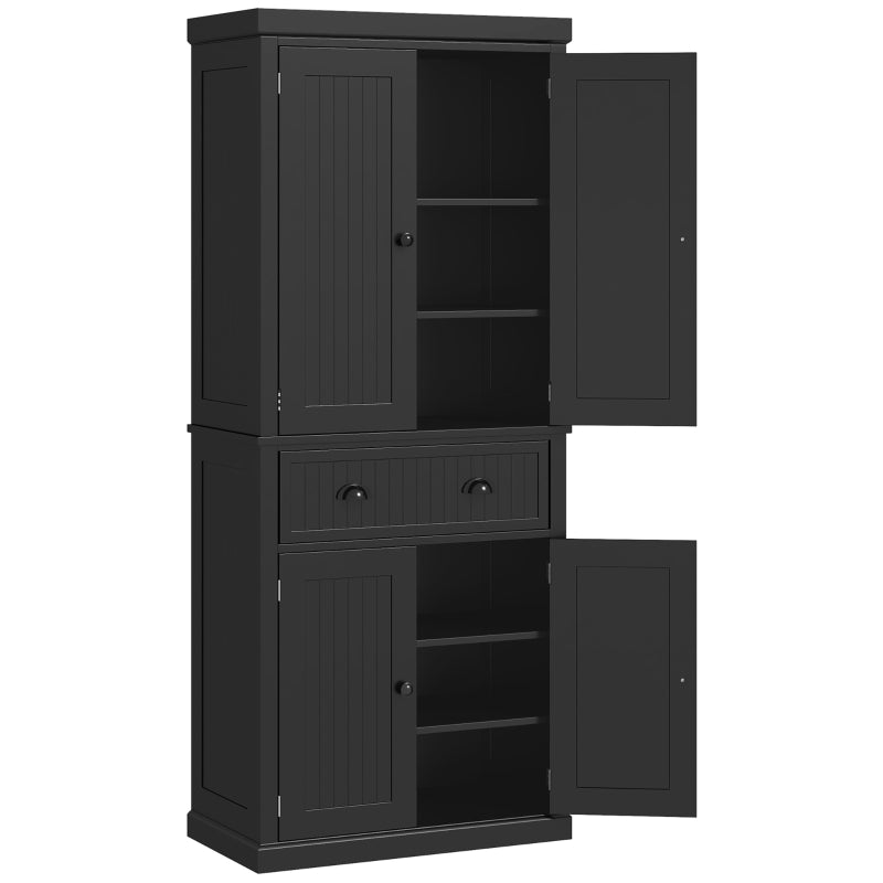 72" Kitchen Pantry, Freestanding Storage Cabinet with Drawer, Doors, Black