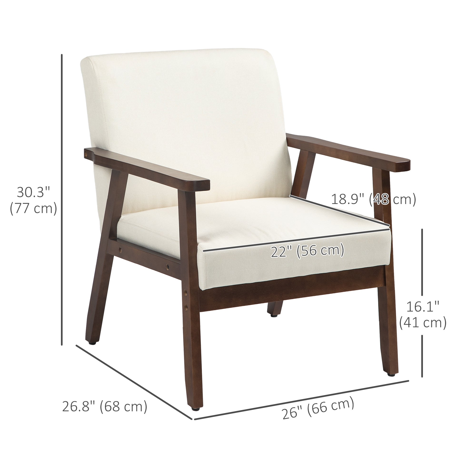 HOMCOM Accent Chair Modern Cushioned Seat Upholstered Linen Armchair Bedroom Living Room Cream White
