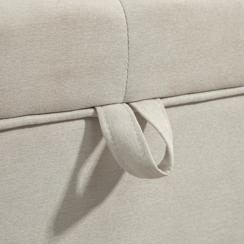 Storage Ottoman Bench, Foot Rest with Lift-Up Lid and Wood Legs, Linen Storage Chest for Living Room, Cream White