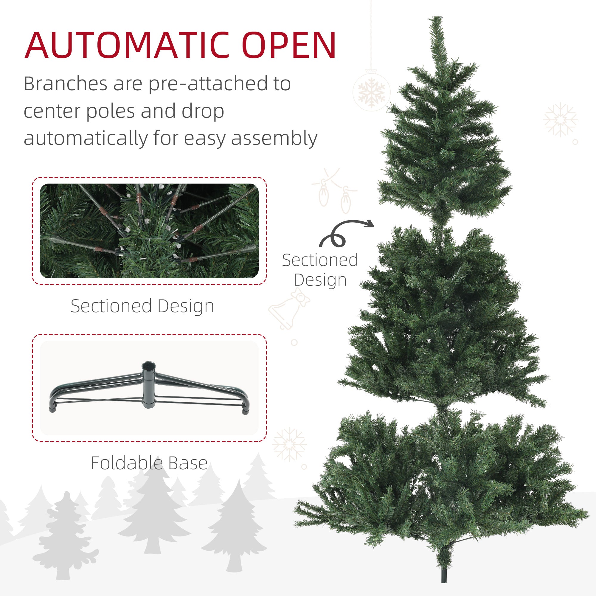 HOMCOM 6ft Artificial Christmas Trees with Auto Open and Steel Base, Green