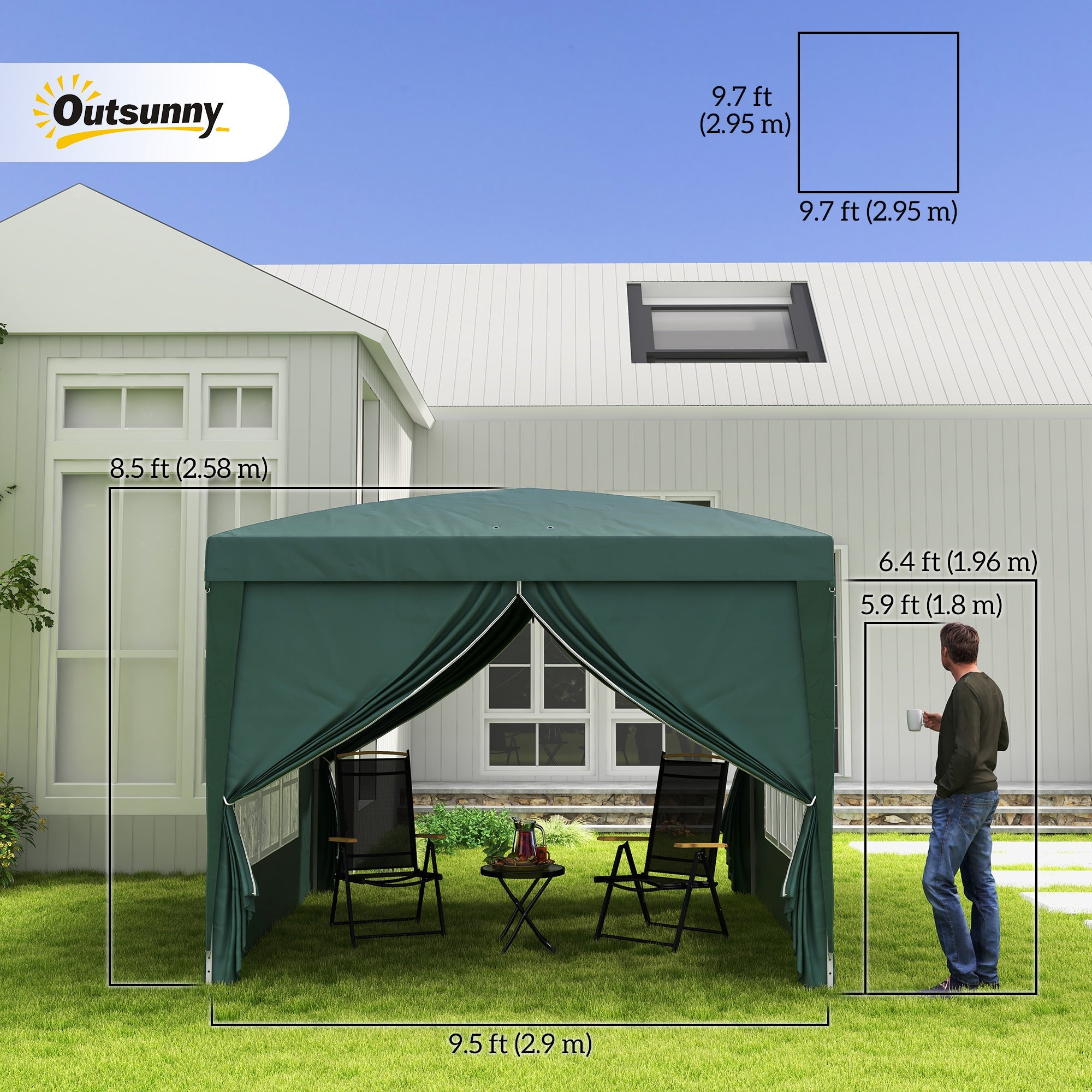 Outsunny 10'x10' Pop Up Party Tent Wedding Gazebo Outdoor Canopy with Carry Bag Green
