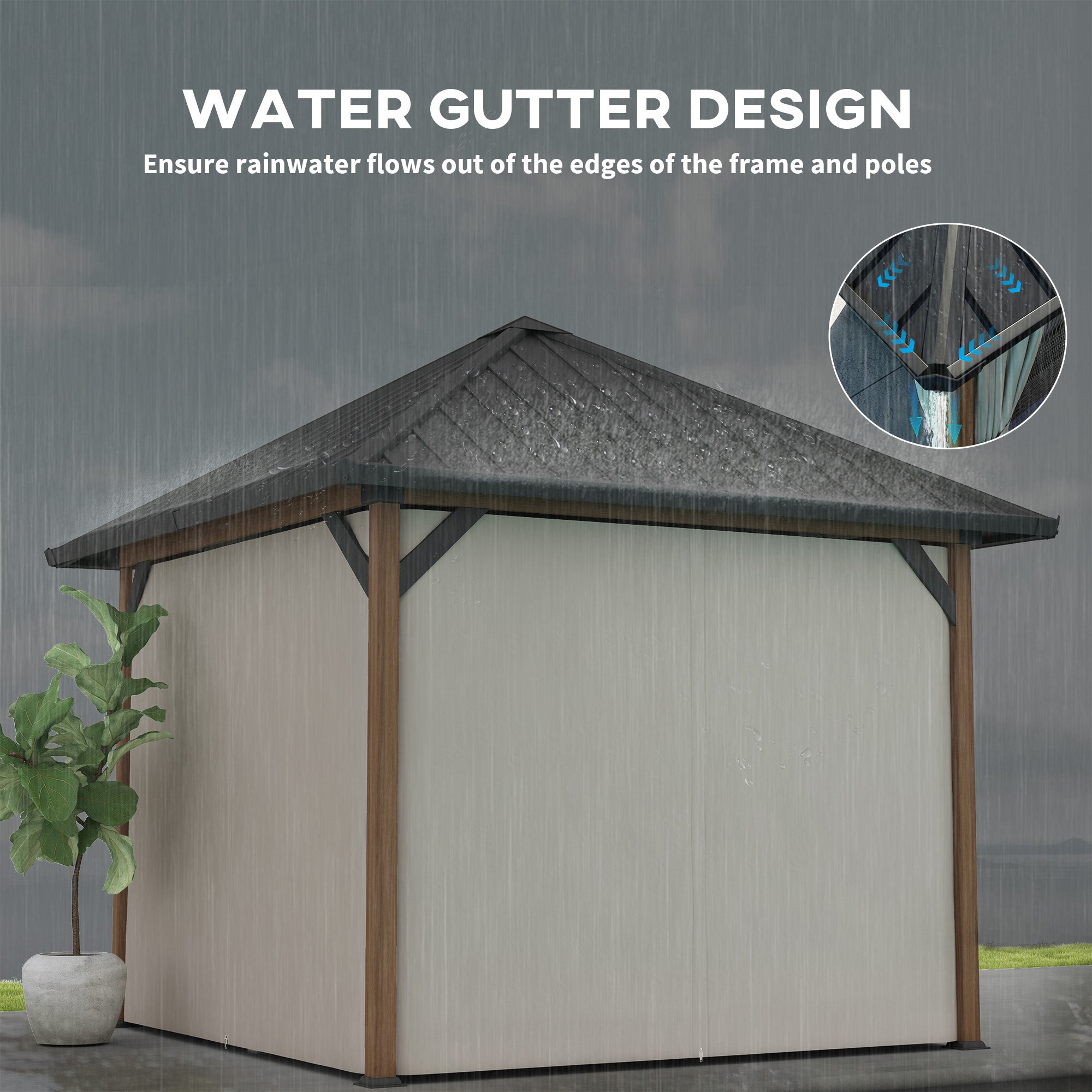 Outsunny 10' x 10' Hardtop Gazebo with Galvanized Steel Roof, Permanent Garden Gazebo with Netting and Curtains