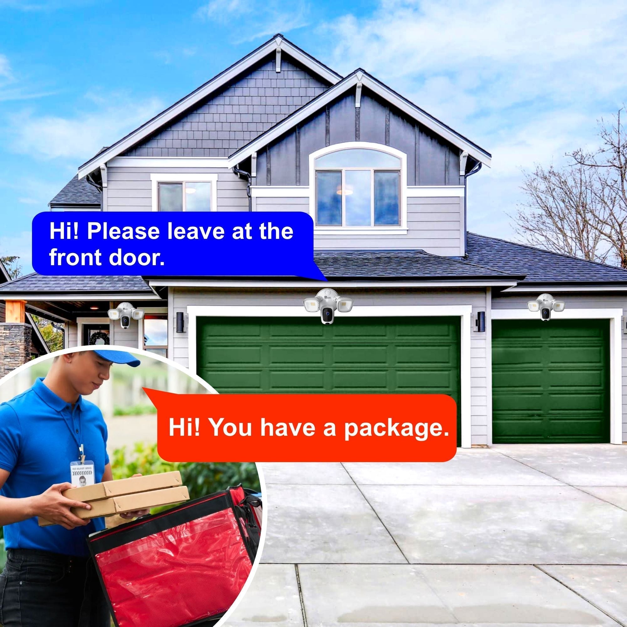 Elder Floodlight Security Camera 2K+ Outdoor WiFi 64GB, DIY Smart Home Semi Wireless, Human Motion PIR Spotlight Siren & Two-Way Talk, Works with Hey Google & Alexa