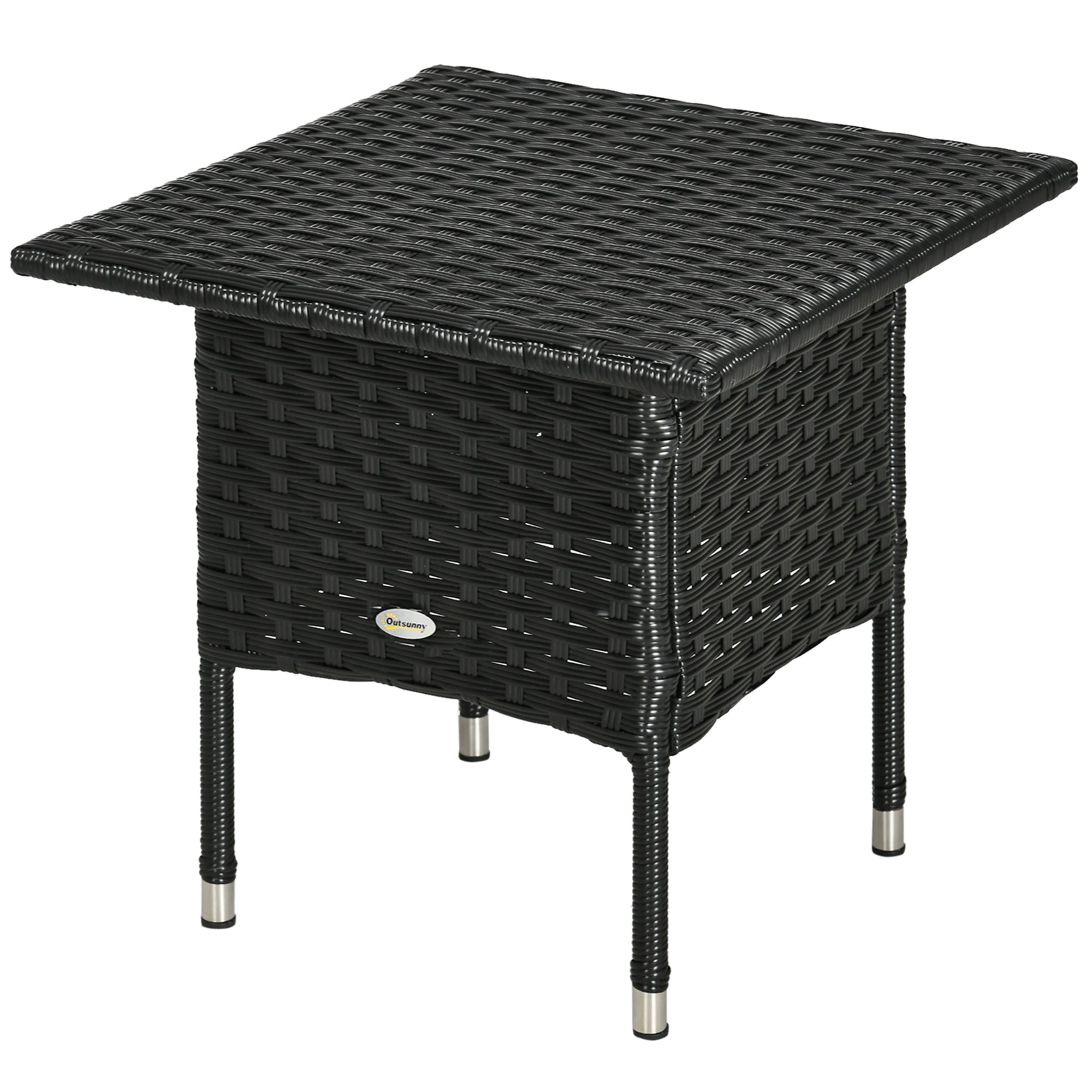 Outsunny Black 20" Wicker Patio Coffee Table Outdoor Rattan Table with Plastic Board Top for Garden Poolside