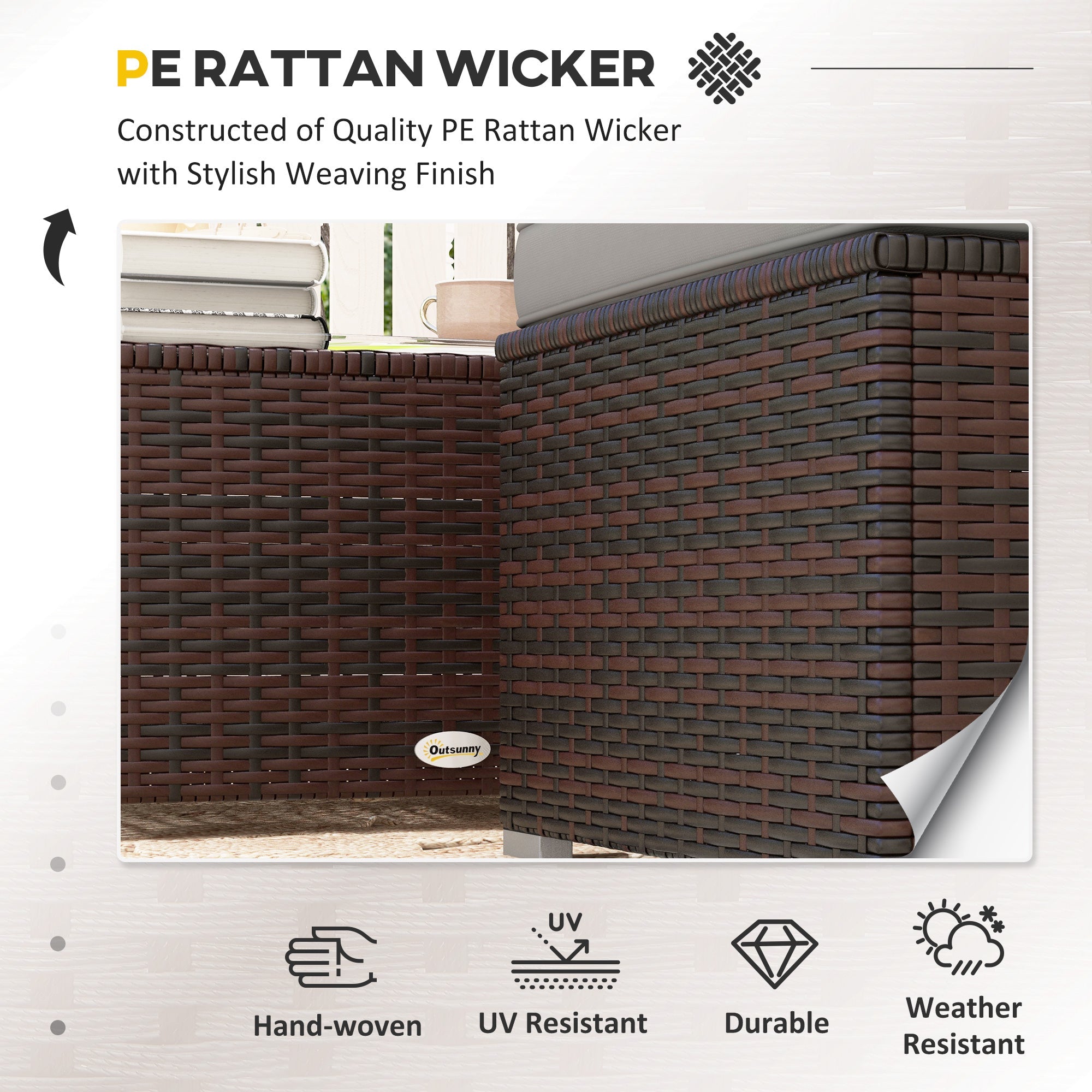 Outsunny 3-Piece Patio Dining Sets, Rattan Wicker with Glass Table & Plush Cushions for Garden & Backyard, Grey