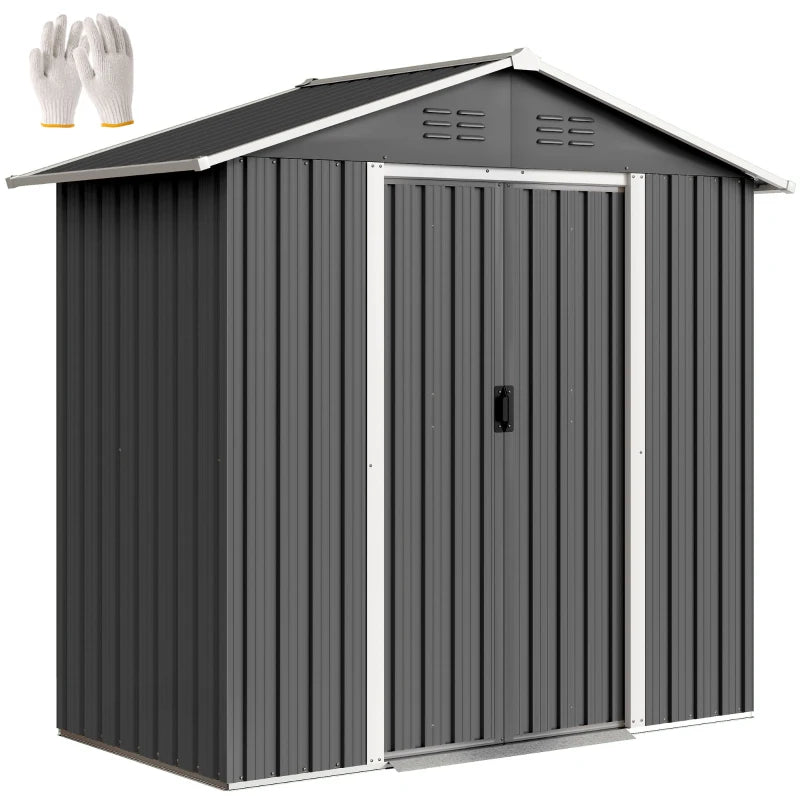 6.5x3.5ft Metal Garden Storage Shed for Outdoor Tool Storage with Double Sliding Doors and Vents, Dark Grey