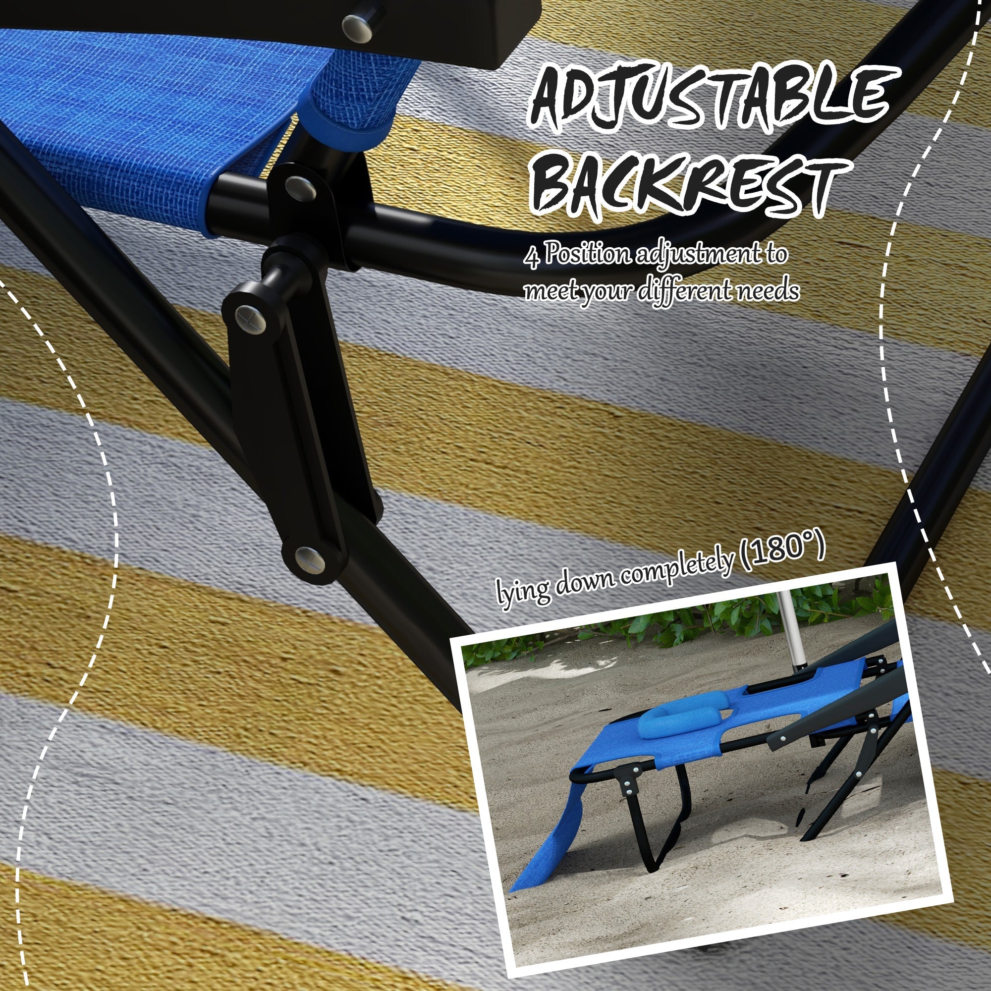 Outsunny Dark Blue Folding Lounge Chair with Reclining Back Portable Outdoor Use
