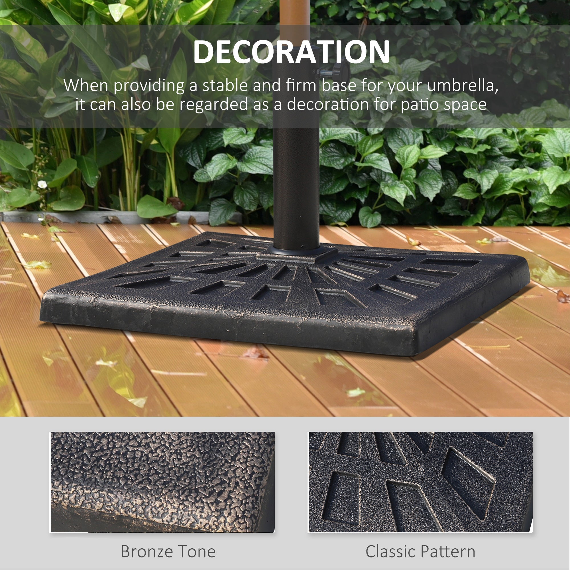 Outsunny Patio Umbrella Base: 18.5" Square Outdoor Resin Parasol Stand, Market Umbrella Holder for Deck, Bronze