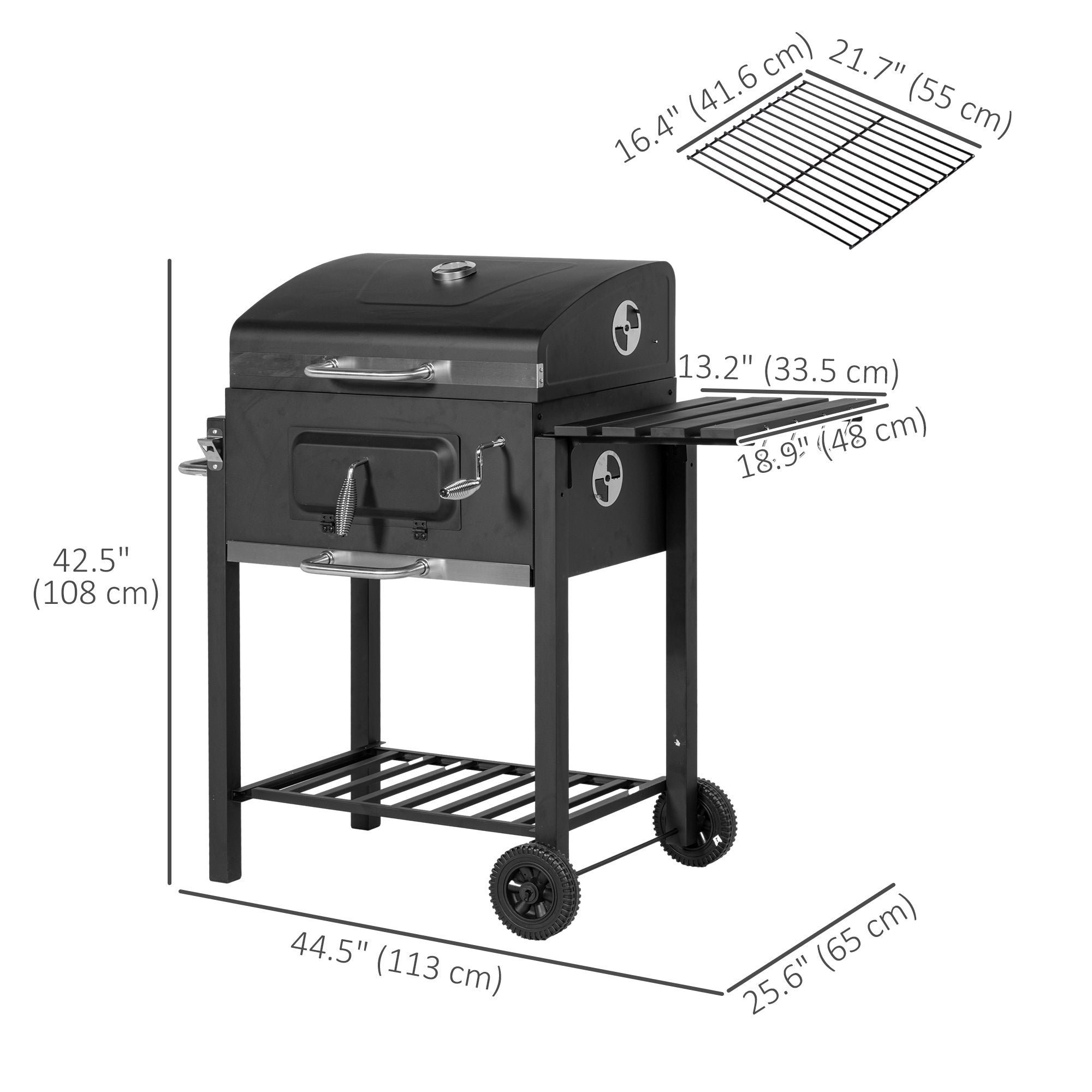 Outsunny BBQ Grill Trolley Charcoal Portable Stainless Steel with Wheels Side Shelf Camping Hiking Picnic