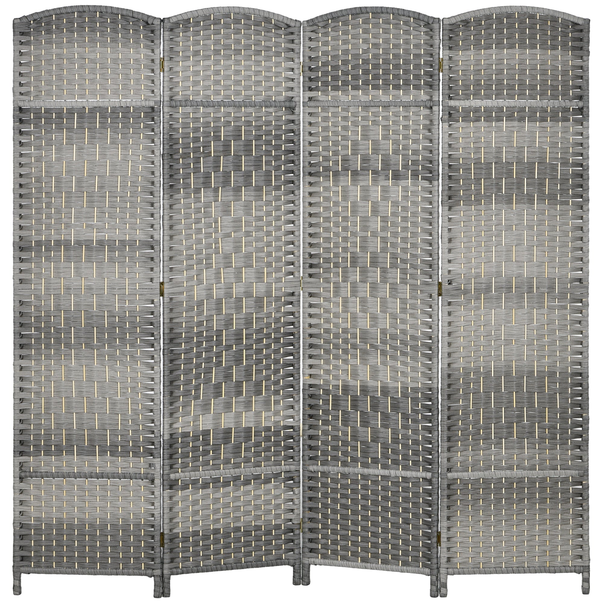 HOMCOM 6 Ft Tall Folding Room Separator: 4-Panel Portable Privacy Screen, Hand-Woven Partition Wall Divider, Mixed Grey