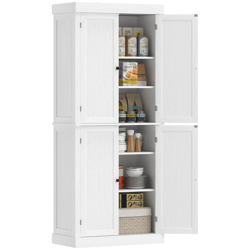 72.5" Freestanding Kitchen Pantry Cabinet with 4 Doors, White