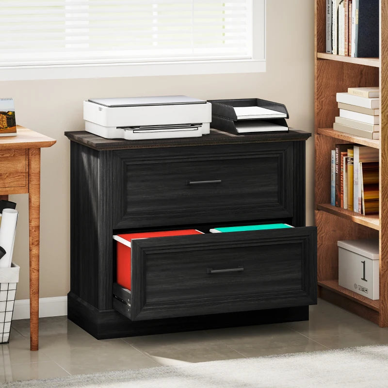 Lateral Filing Cabinet, Farmhouse File Cabinet with 2 Silent Drawers for Letter/A4/Legal Size Files, Black