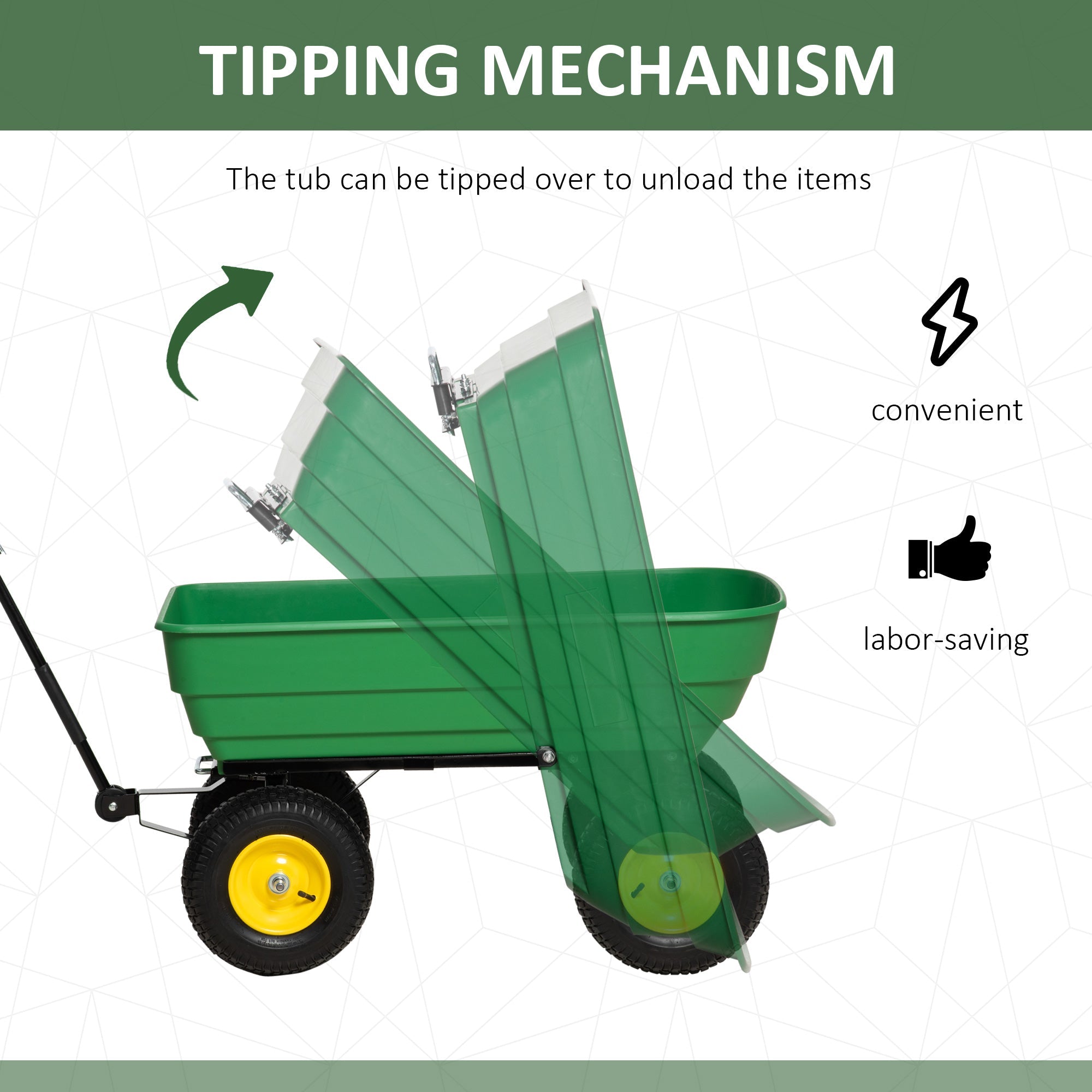 Outsunny Garden Dump Cart Heavy Duty 440lbs Wagon with Steel Frame and 12" Pneumatic Tires, Green