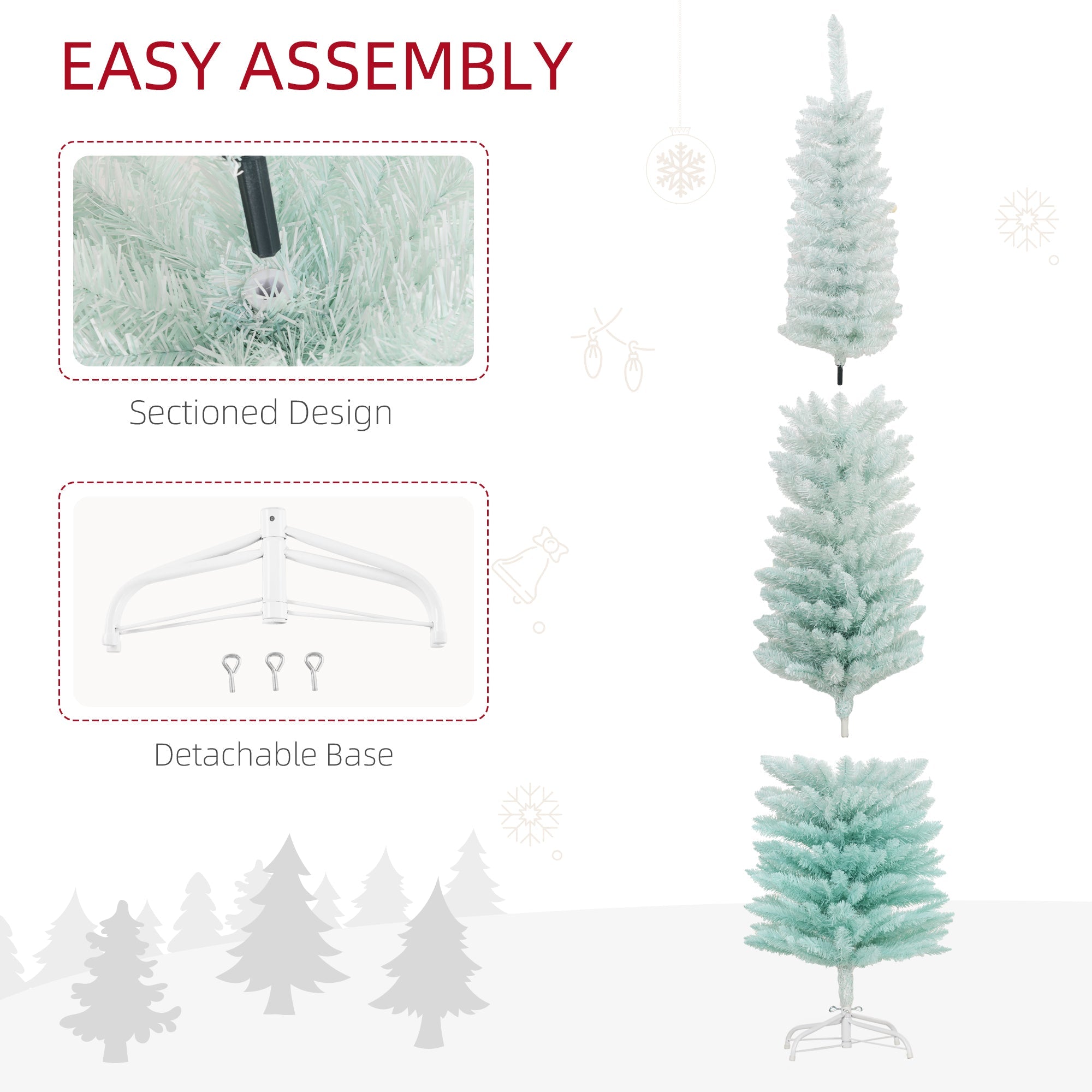 HOMCOM 7ft Pencil Christmas Trees, Skinny Artificial Christmas Tree for Xmas Holiday Decor, Gradient Blue