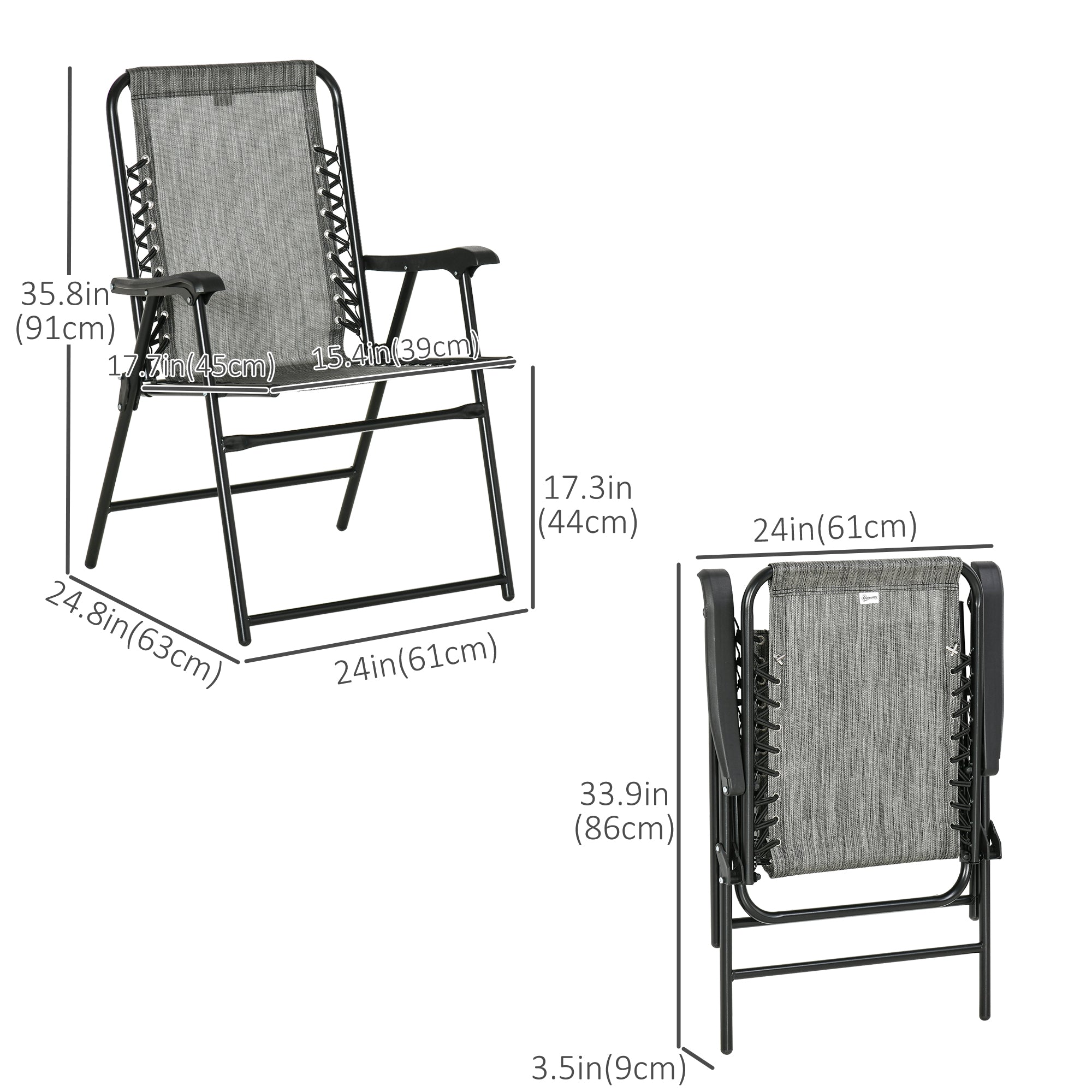 Outsunny Portable Patio Perfection: Folding Chairs 2pc Set with Armrests, Outdoor Camping, Garden, Beach Seating in Grey