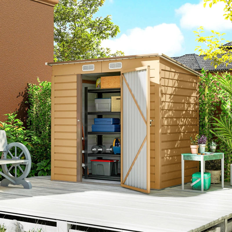 6 x 4FT Galvanized Garden Storage Shed, Metal Outdoor Shed with Double Doors and 2 Vents, Yellow
