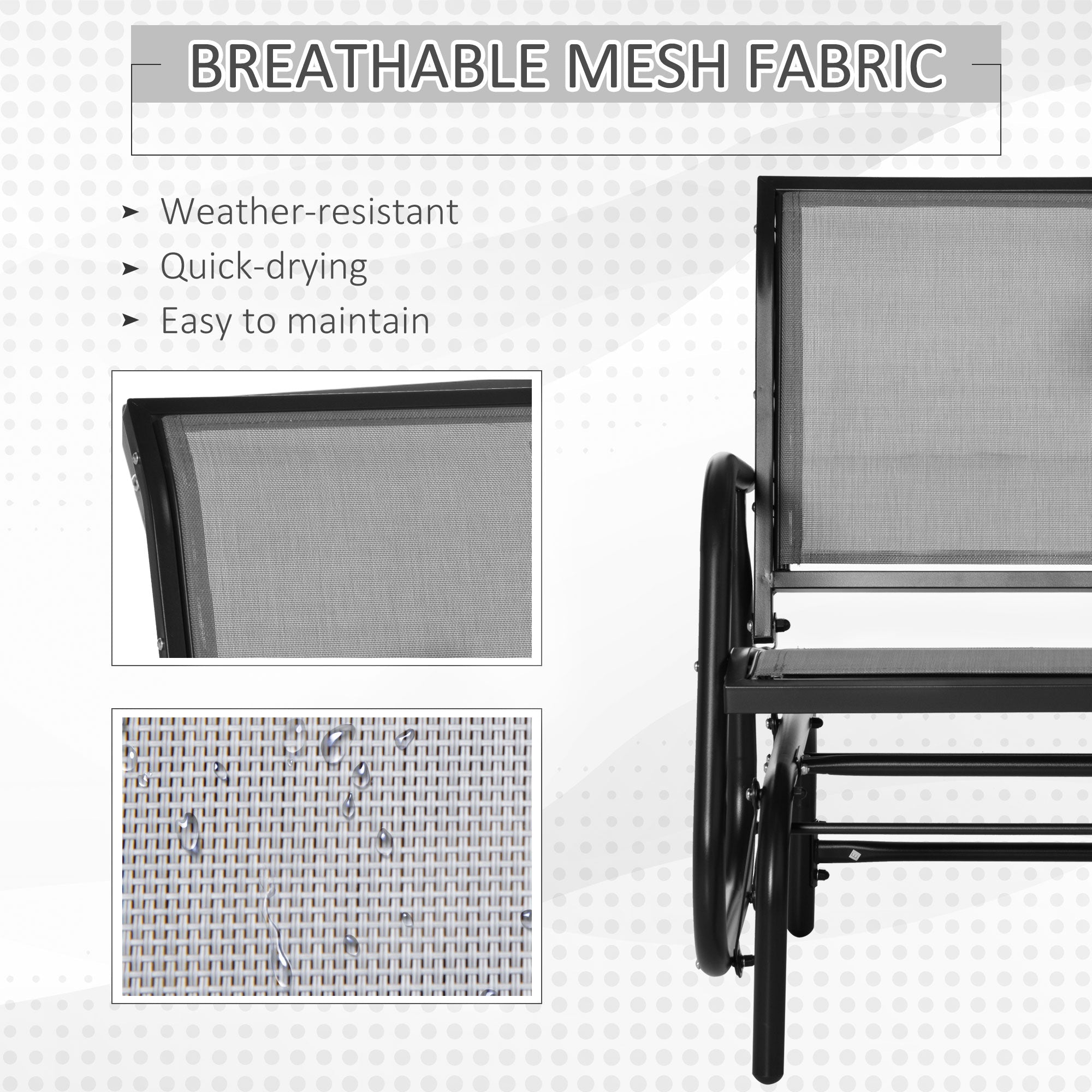 Outsunny Steel Frame Outdoor Glider Swing Chair with Breathable Mesh Seat Backrest and Curved Rocking Arms in Light Grey