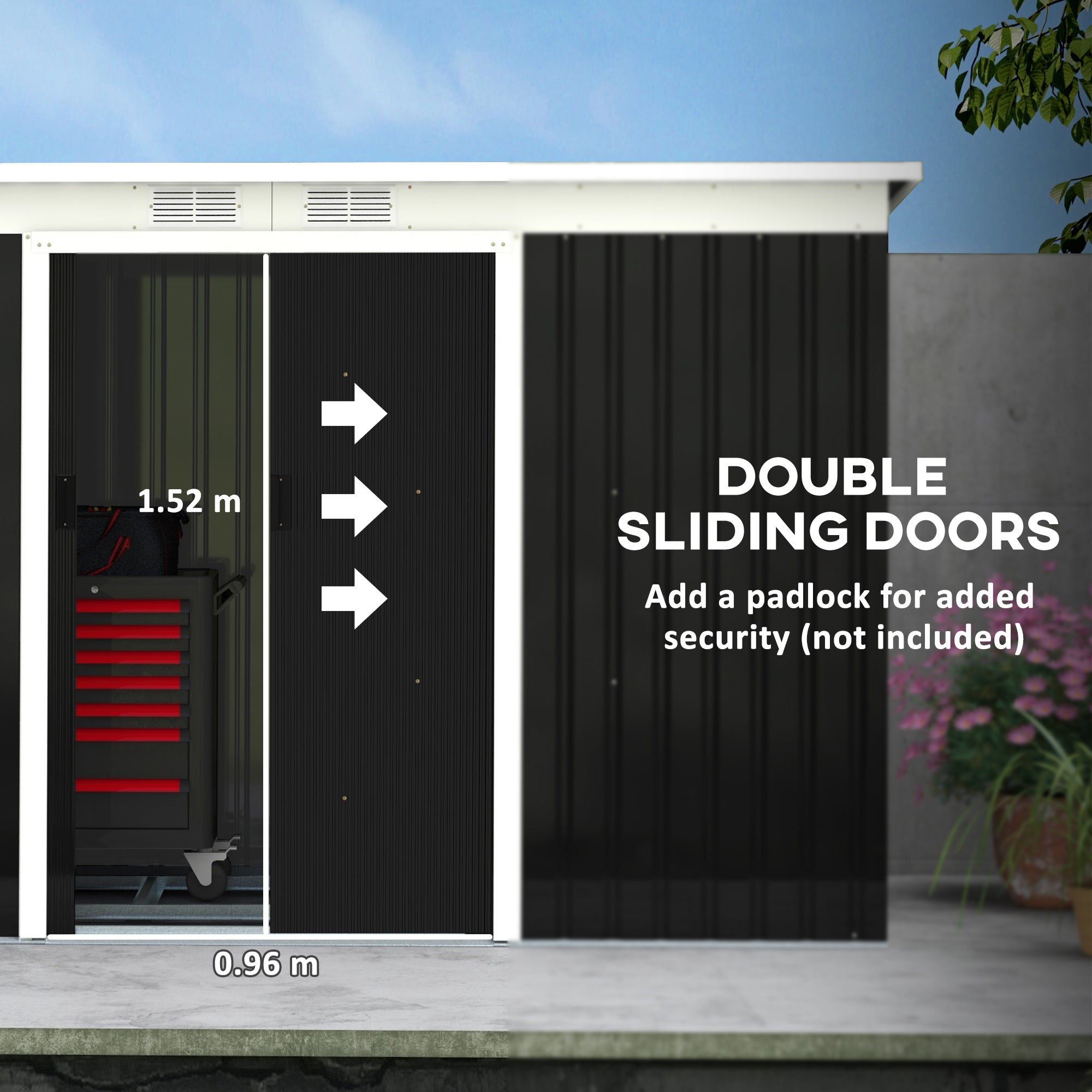 Outsunny Metal Garden Storage Shed 9' x 4' with Sliding Door Spacious Backyard Tool House Dark Gray