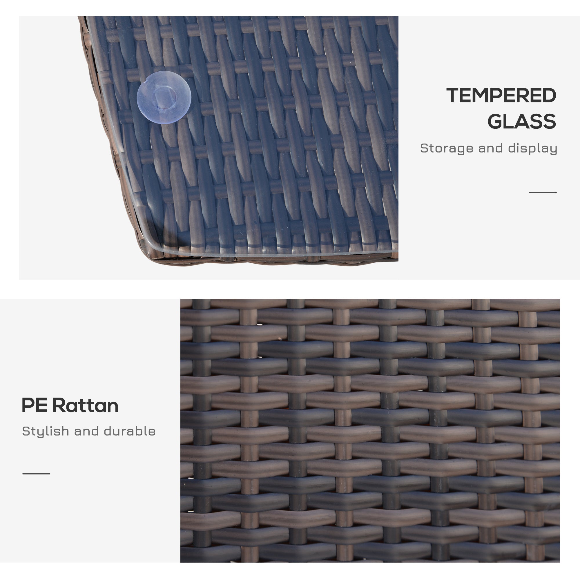 Outsunny 3 Pieces Patio Bistro Set, Outdoor PE Rattan Porch Furniture with Two Armchairs, Glass Top Coffee Table, Coffee