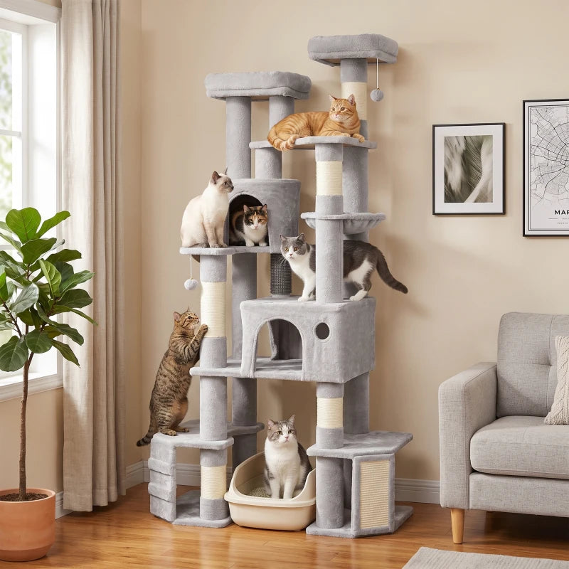 79" Tall Cat Tree for Large Cats with 2 Condos, 2 Beds, Hammock & 5 Scratching Posts