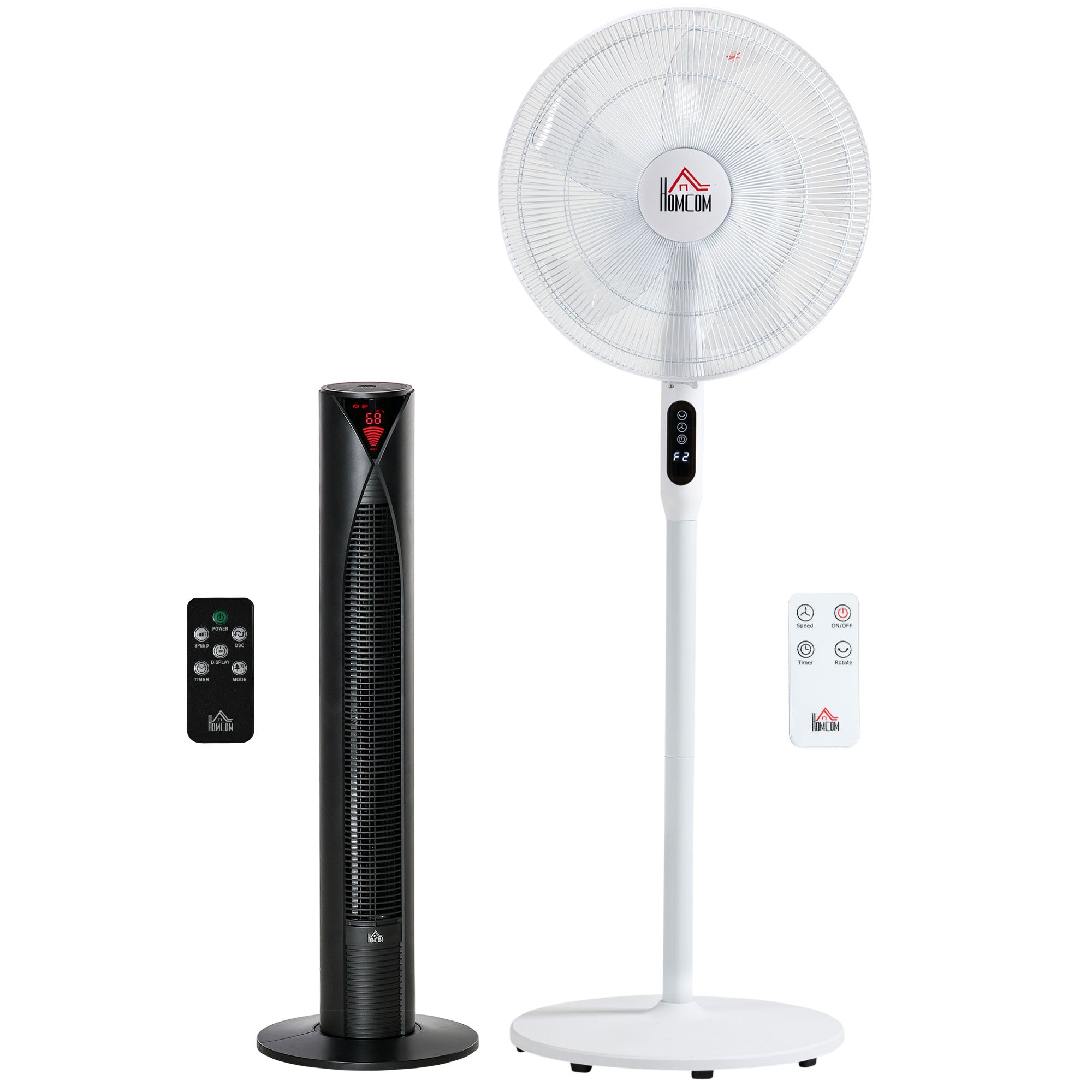 HOMCOM Tower Fan and 16" Pedestal Fan Set, with Remote Control, Height Adjustable, Tilted Head, Timer, Oscillating Standing Fans, White