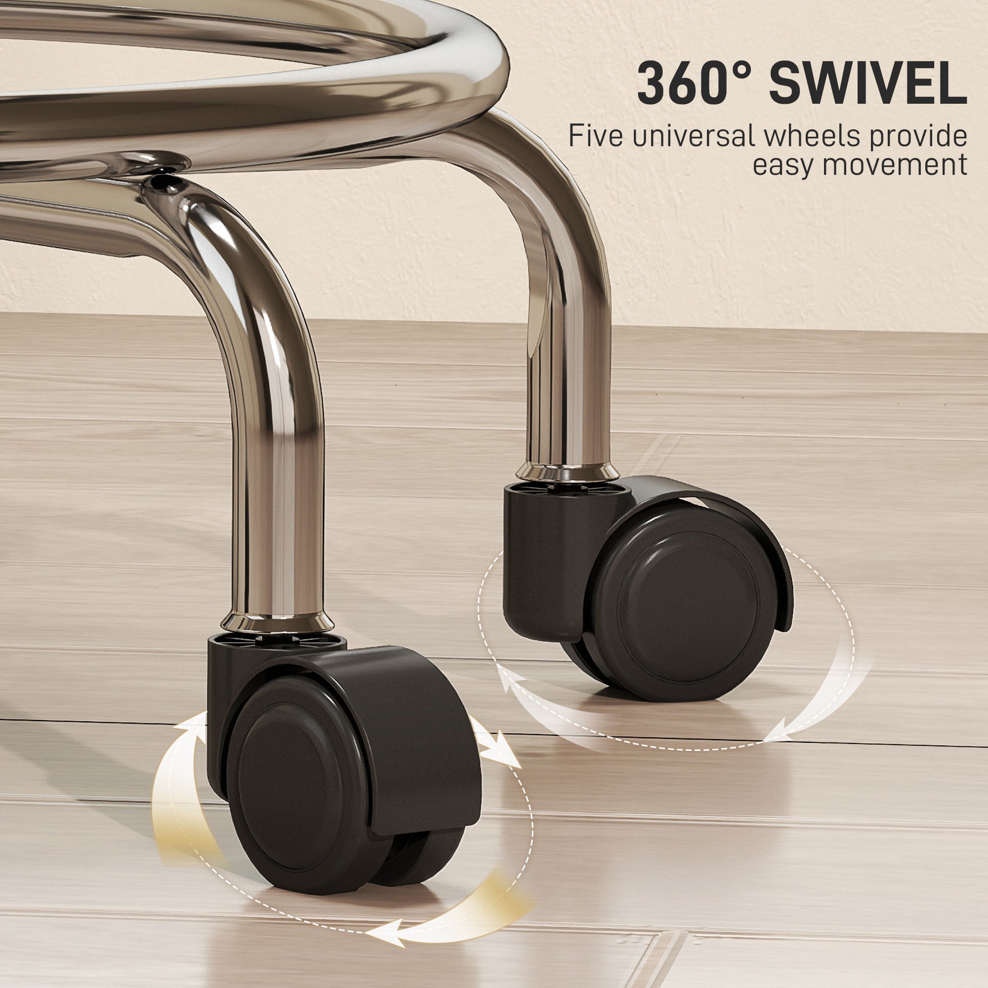 HOMCOM PU Leather Rolling Stool, Height Adjustable Swivel Salon Chair with Backrest and Foot Rest for Spa, Tattoo, Black