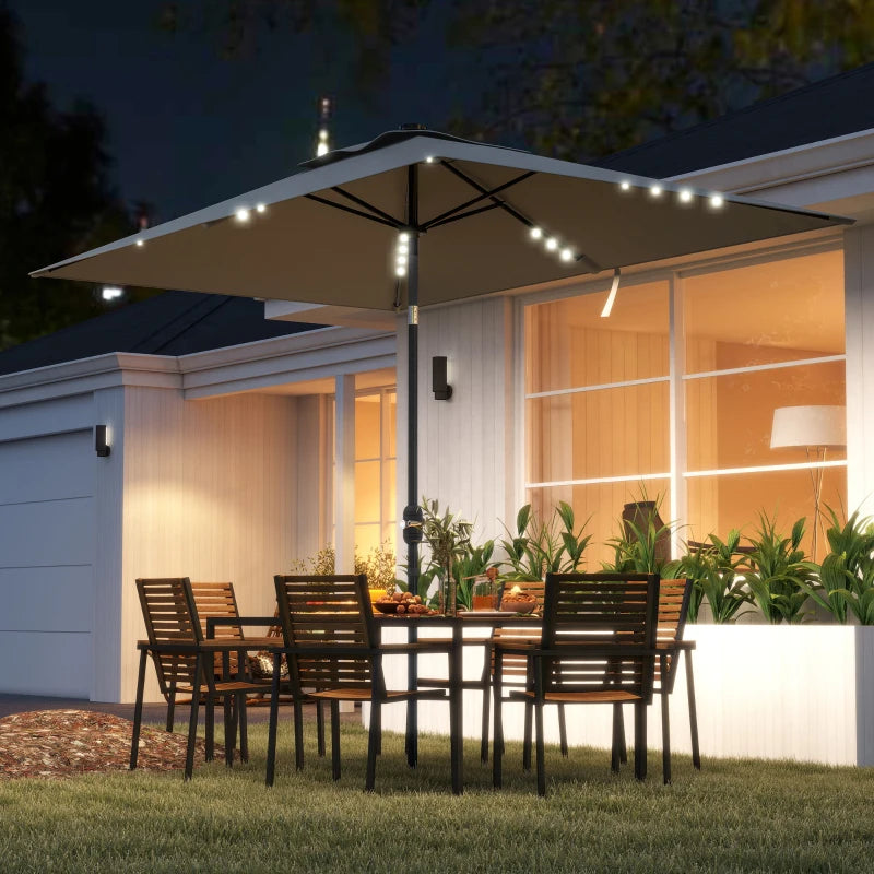 Patio Umbrella with 22 LED Solar Lights and Tilt, Light Grey