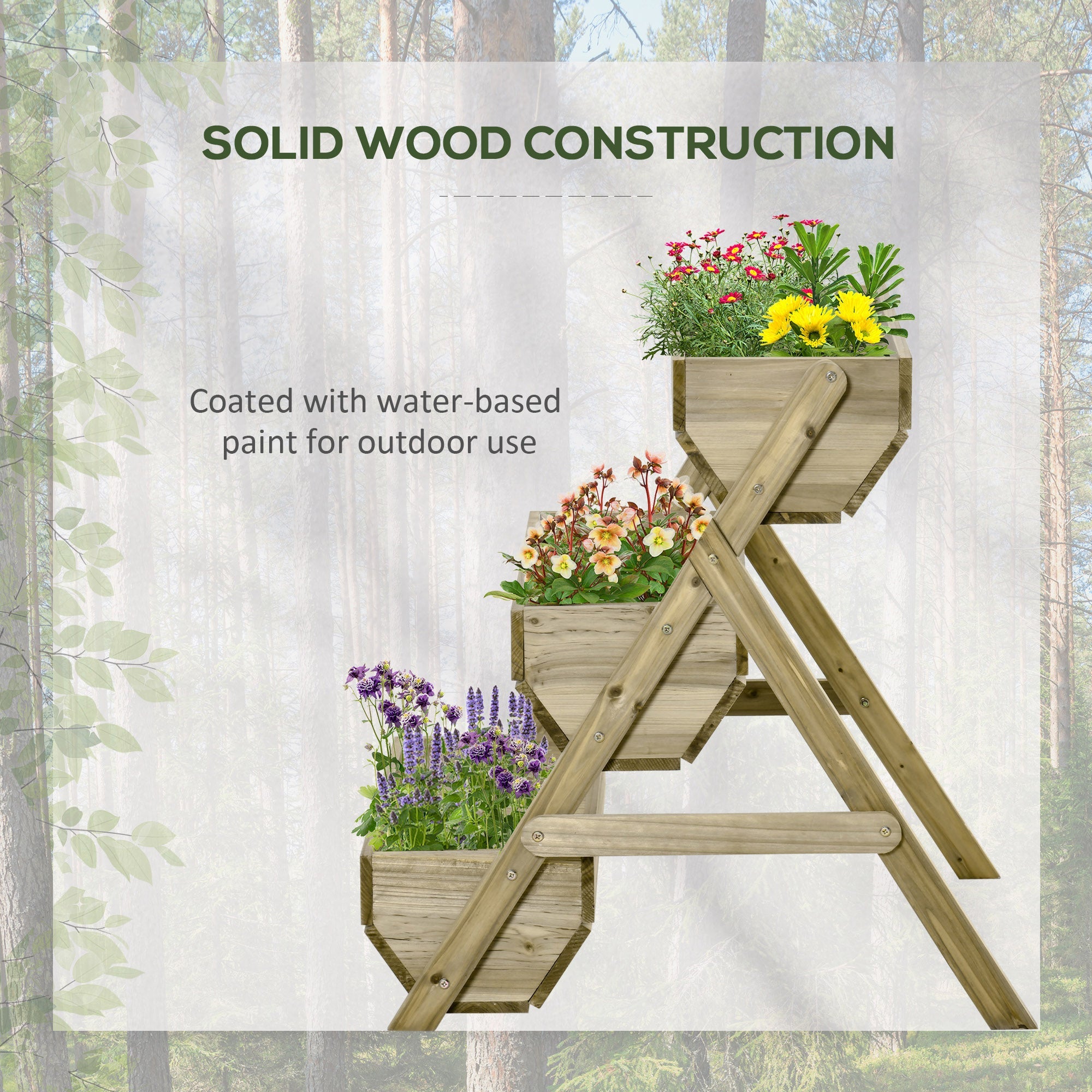 Outsunny 3 Tier Elevated Planter Box Vertical Wooden Raised Garden Bed Flowers Veggies Herbs Patio Backyard 26" x 30" x 30" Green