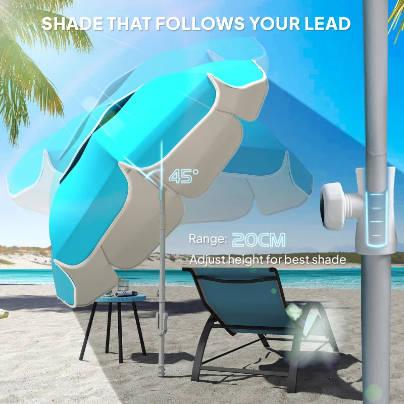 6 ft Beach Umbrella Portable with Sand Anchor, Carry Bag, Adjustable Height & Tilt, UPF50+ UV Protection, Blue