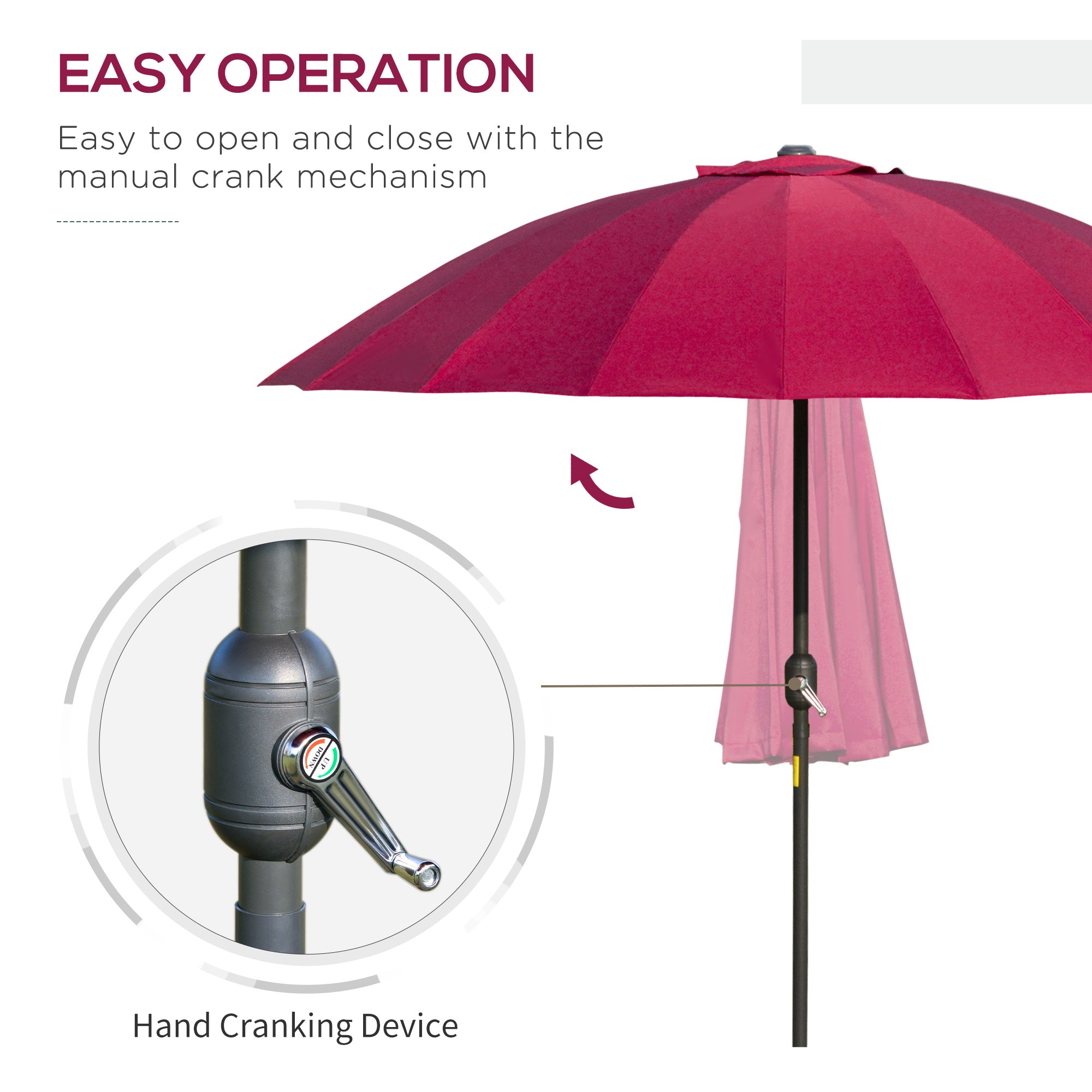 Outsunny 8ft Shanghai Garden Parasol Umbrella with Crank & Tilt, Adjustable Outdoor Sun Shade, Wine Red