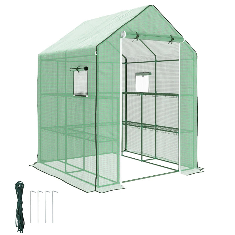Portable Greenhouse, Walk-In Small Outdoor Green House with 2 Tier U-Shaped Flower Rack Shelves, 4.6' x 4.7', Green