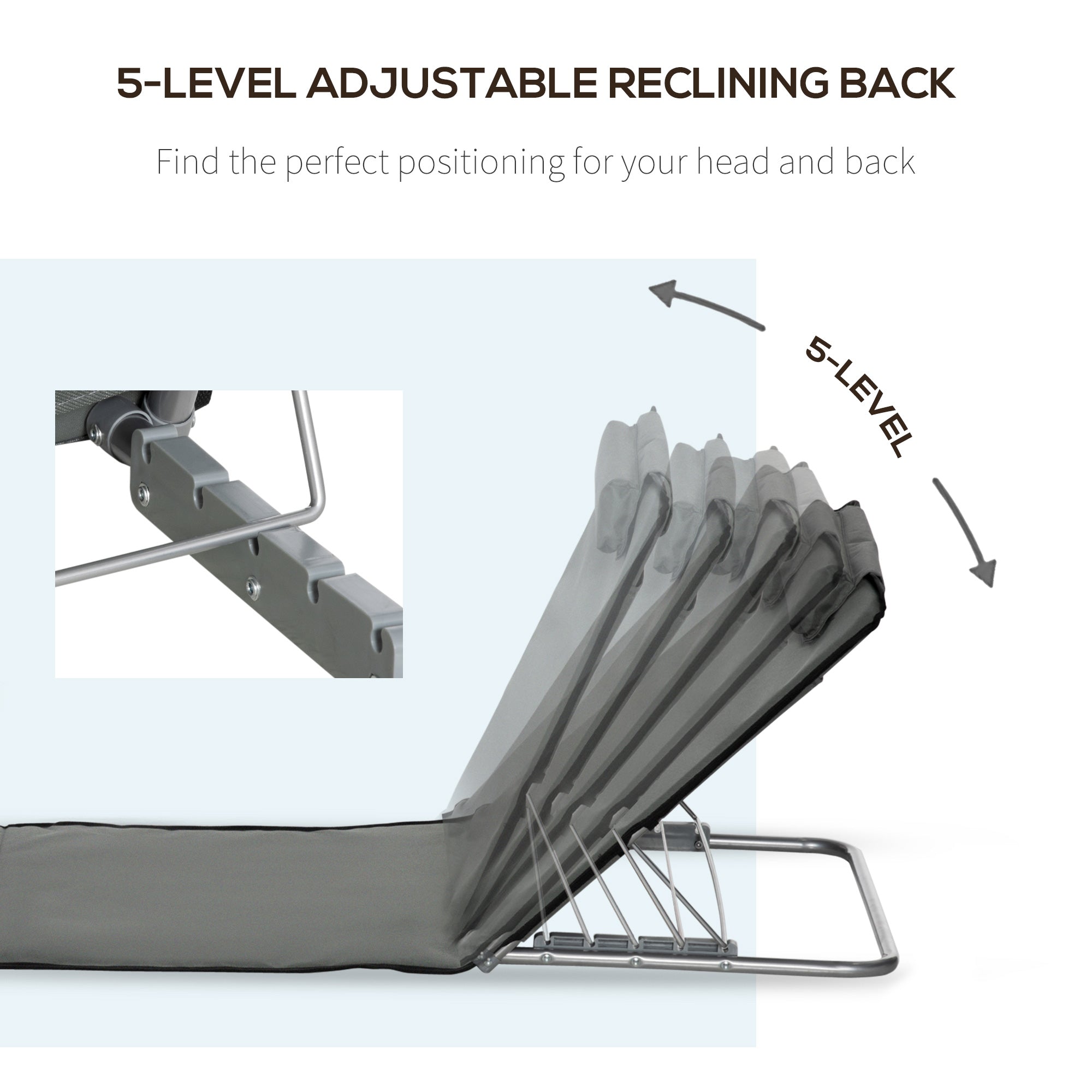 Outsunny Sun Lounger Beach Mat Set of 2 Folding Grey Adjustable Back Steel Frame Head Pillow Carry Bag