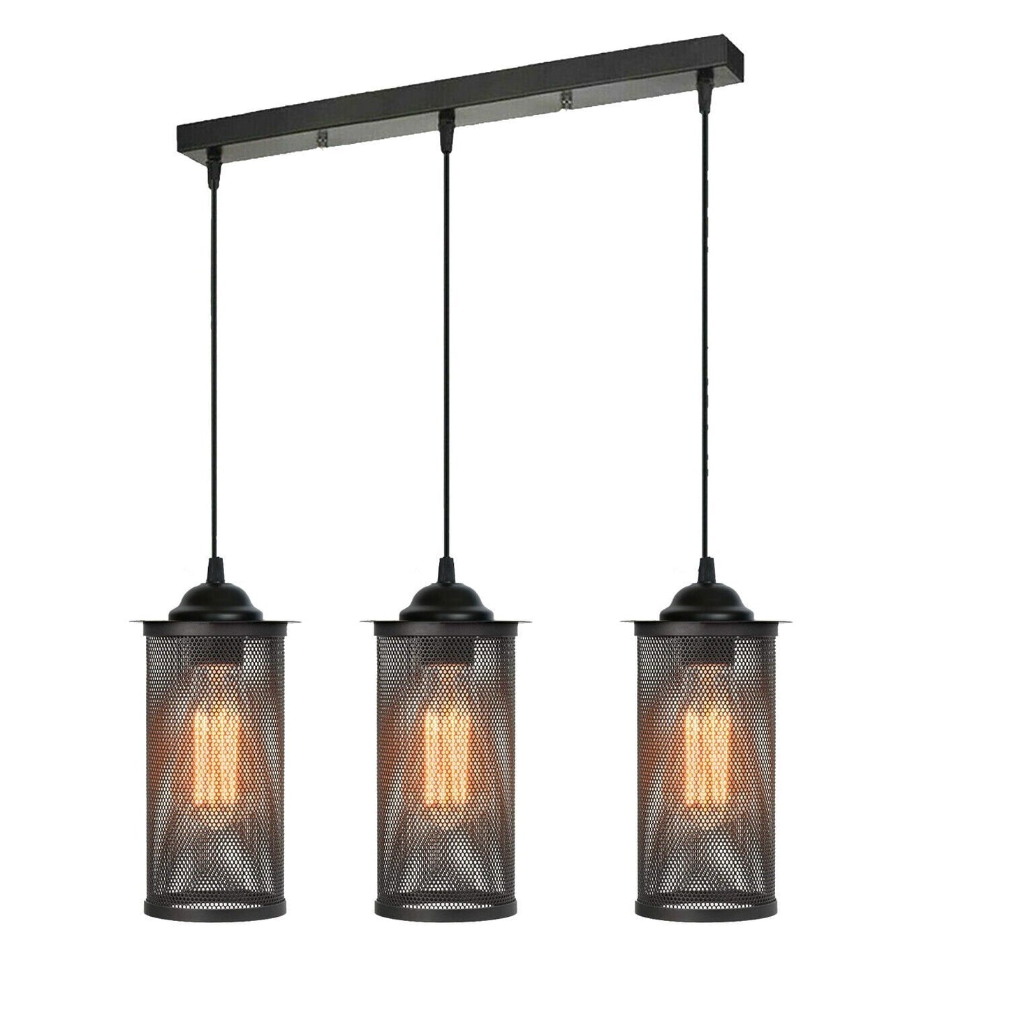 Retro 3-Head Barrel Cage Black Ceiling Pendant Light ~ 1732