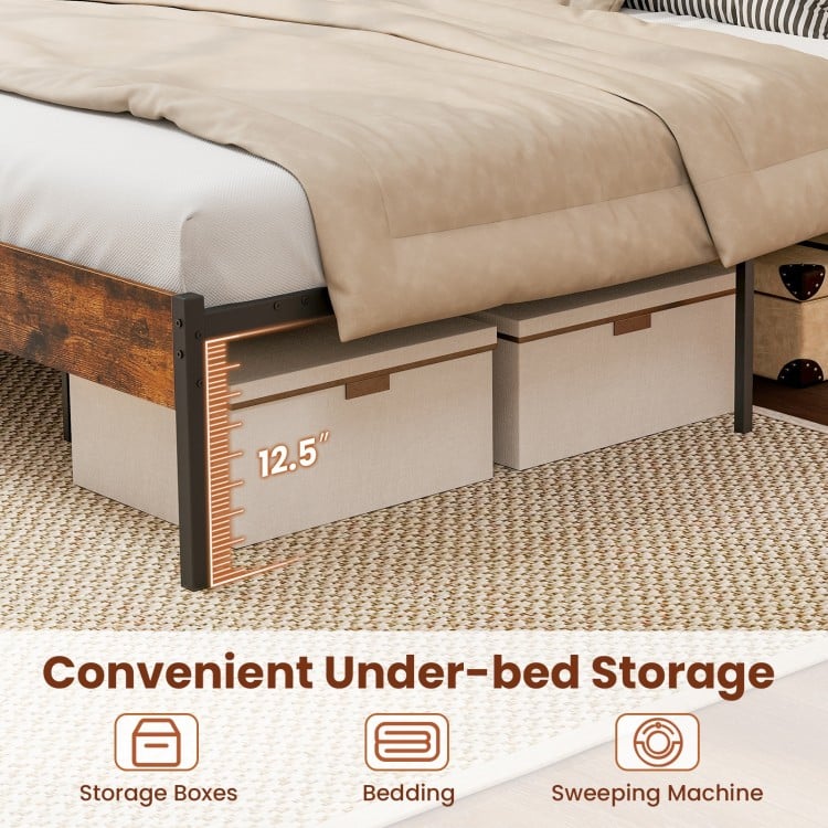Twin/Full/Queen/King Metal Bed Frame with Wooden Headboard and Footboard-Full Size