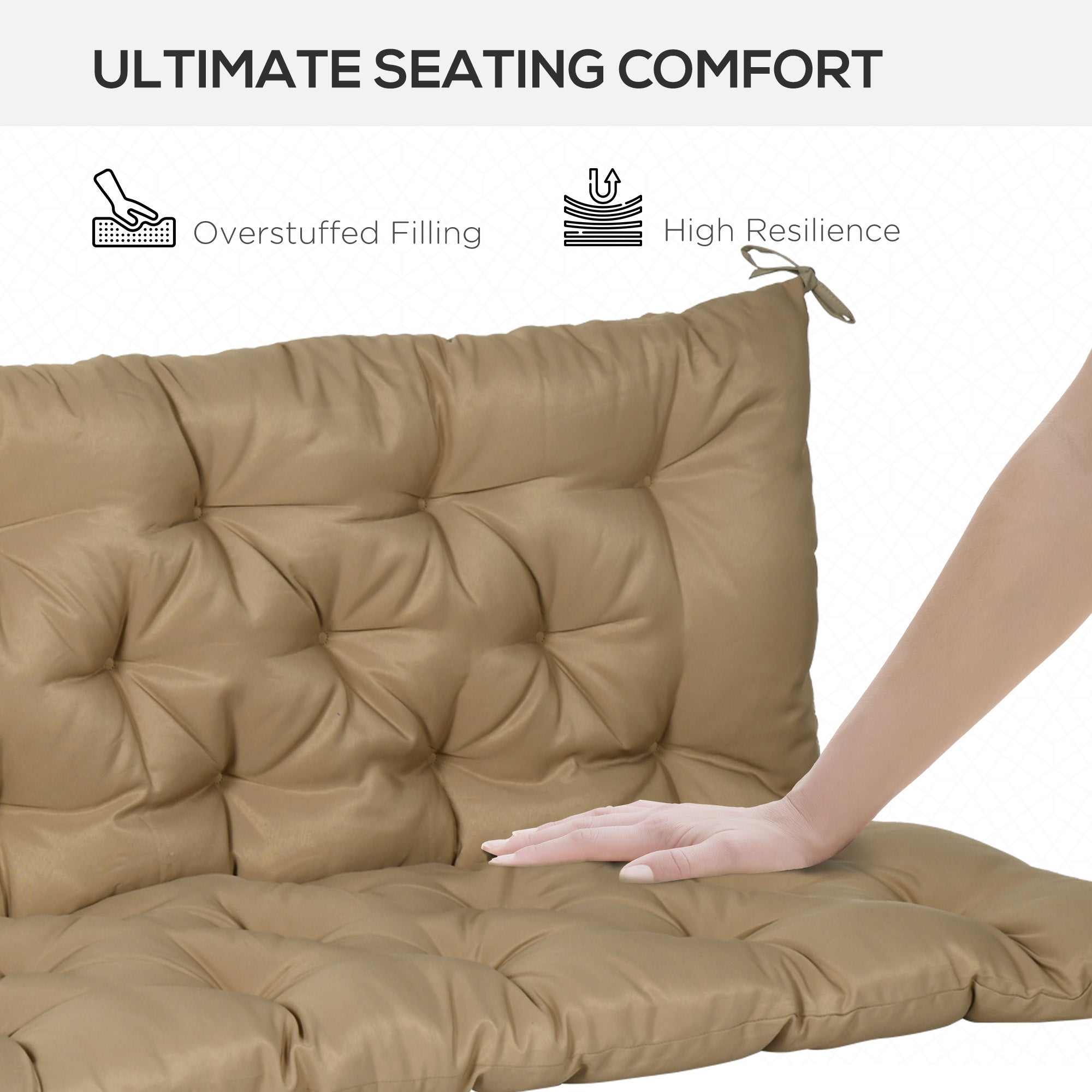 Outsunny 3 Seater Outdoor Seat Pads Bench Swing Chair Replacement Cushions Backrest for Patio Garden, Khaki