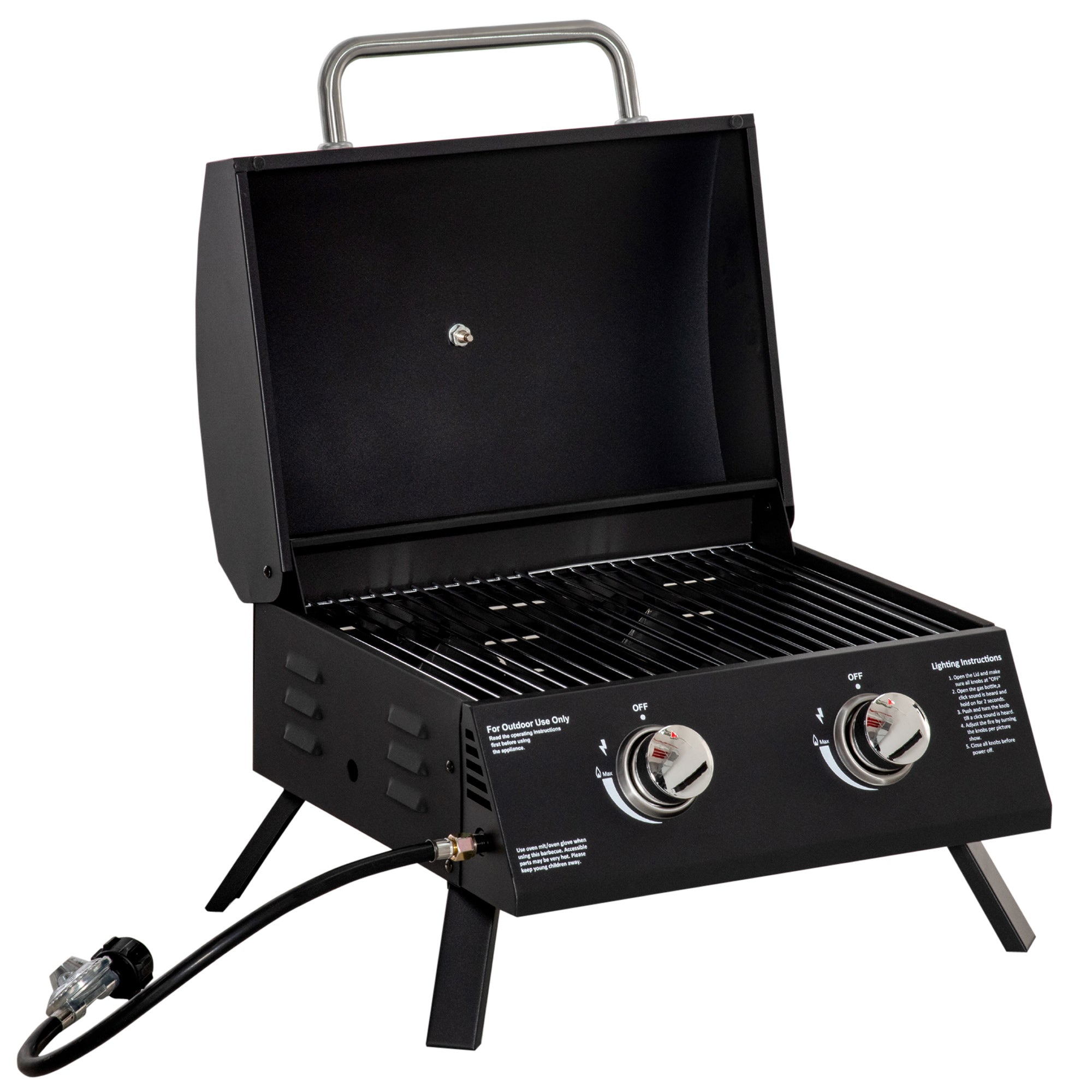 Outsunny 2 Burner Propane Gas Grill Outdoor Portable Tabletop BBQ with Foldable Legs, Black