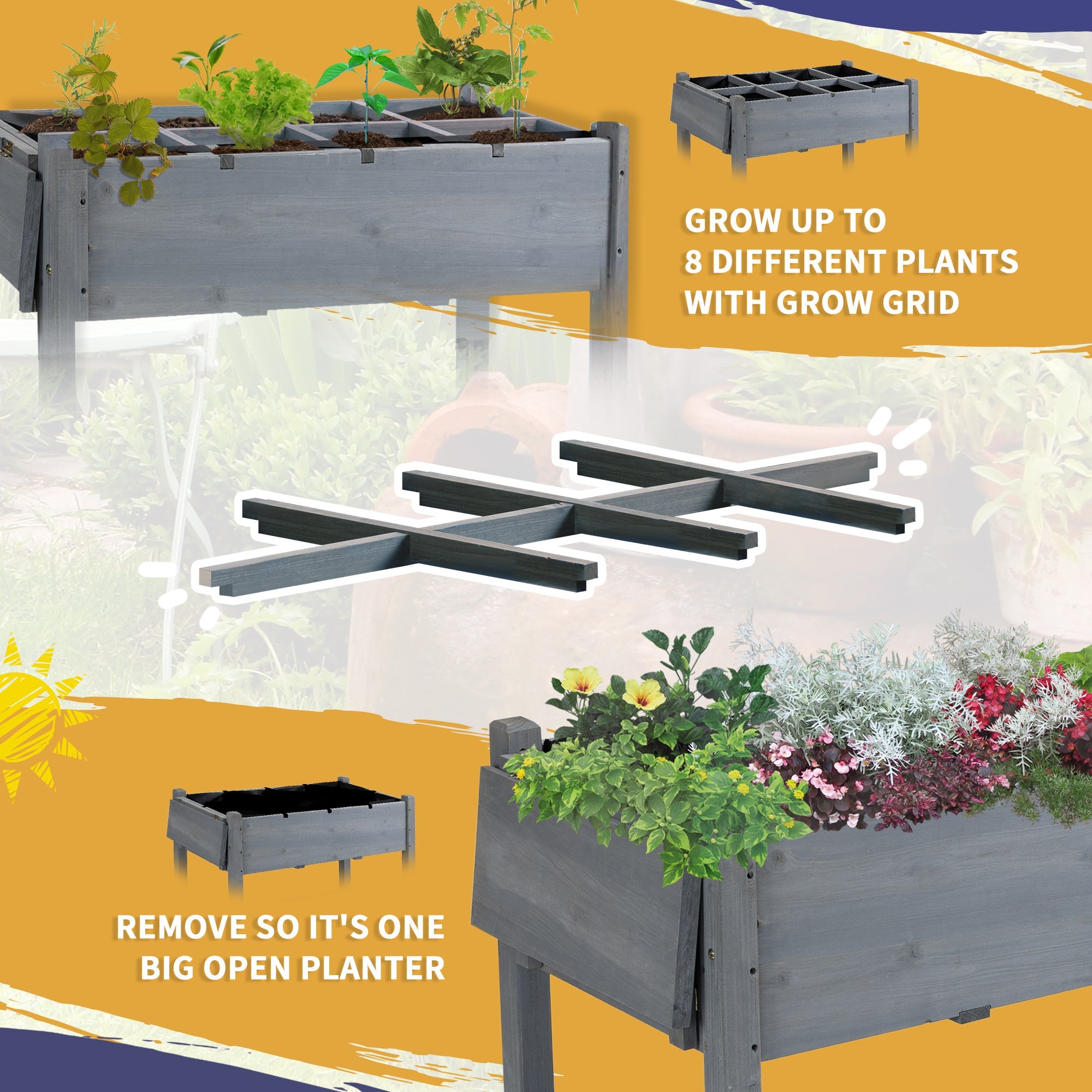 Outsunny 49"x21"x34" Elevated Planter Boxwith Legs Raised Garden Bed Portable Wooden Raised Garden Plant Stand, Grey