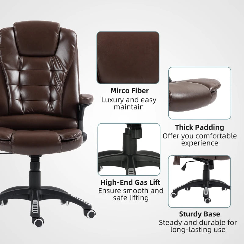 Reclining Massage Office Chair, Executive Office Chair with High Back, Swivel Wheels, Dark Brown