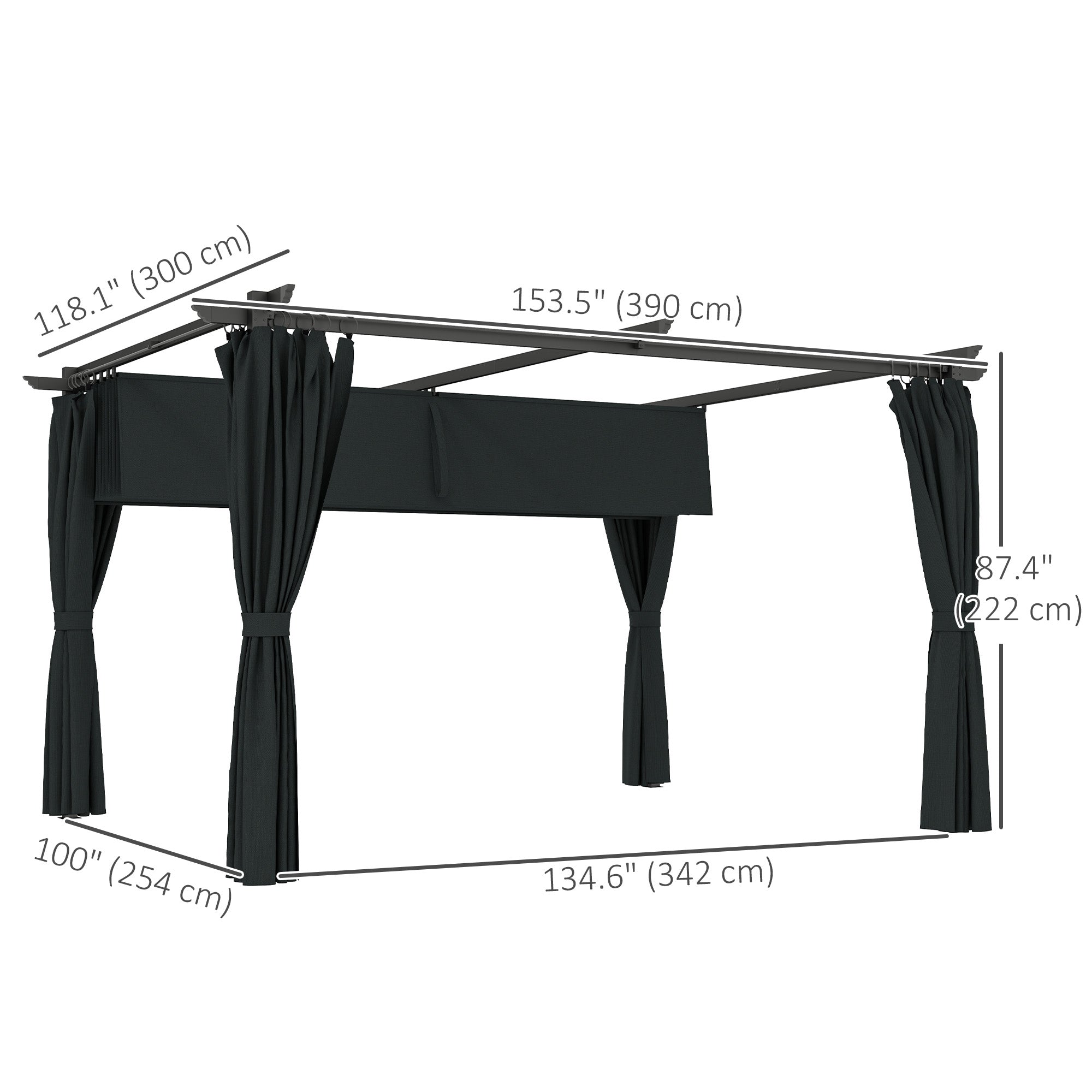 Outsunny 10' x 13' Pergola with Retractable Canopy and Curtains, UPF30+ Sun Shade Shelter for Grill, Garden, Backyard, Deck