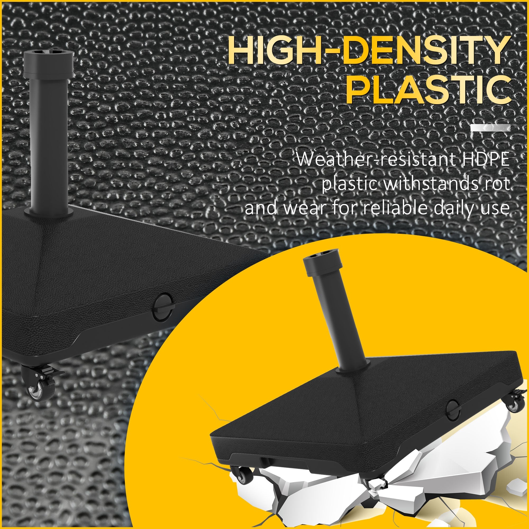 Outsunny Rolling Umbrella Base Stand: Mobile Fillable with Wheels for Patio Outdoor Steel Pole Black