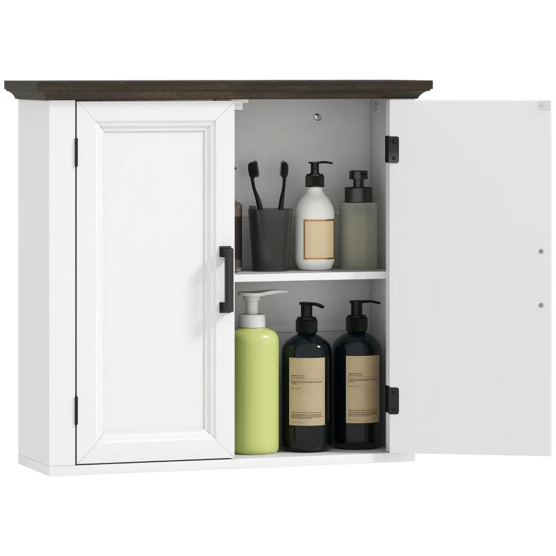 Bathroom Wall Cabinet, Farmhouse Medicine Cabinet Wall Mounted with 2 Doors and Adjustable Shelf, White