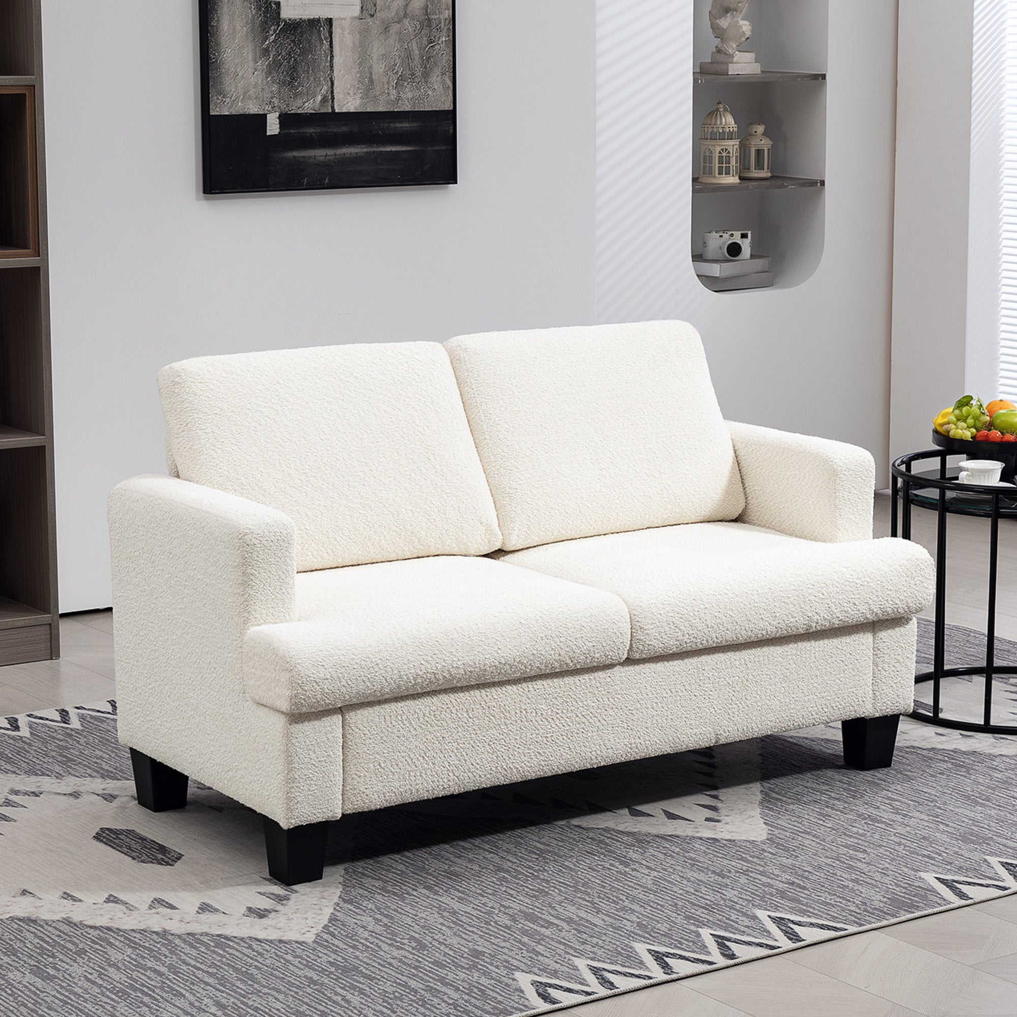 HOMCOM 54.3" Loveseat Sofa, 2 Seater Sofa with Removable Cushions, Small Couch with Wood Frame for Living Room, Cream White