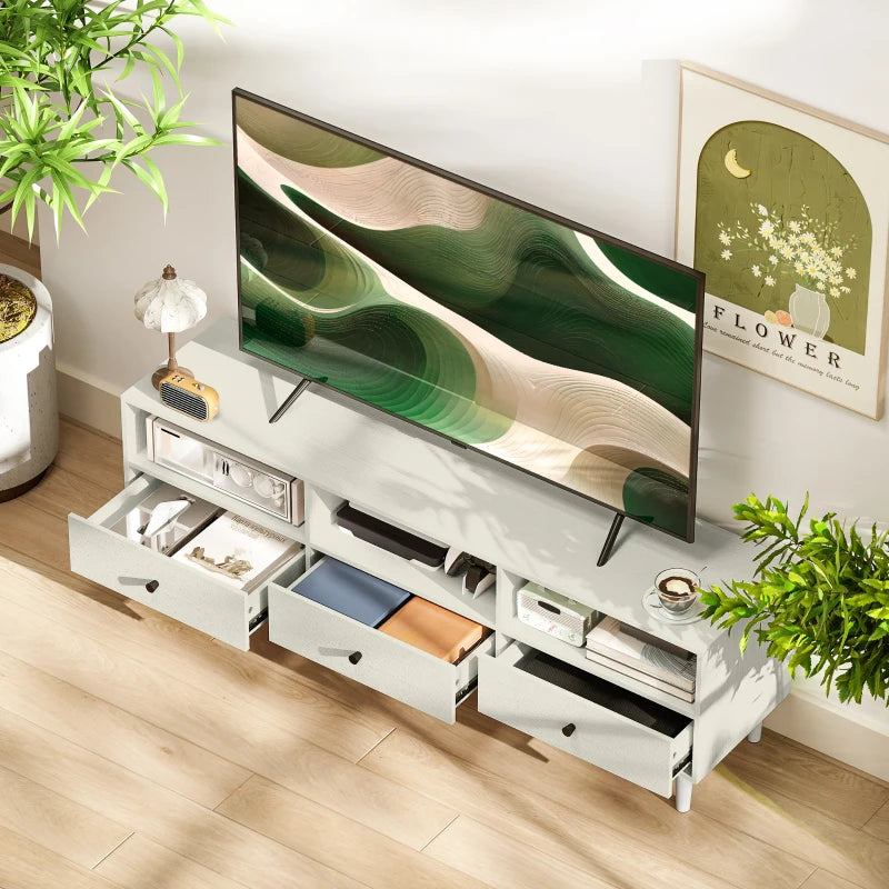 TV Stand for up to 75 Inches, TV Table with 3 Storage Shelves, 3 Drawers for Living Room, Bedroom, Cream White