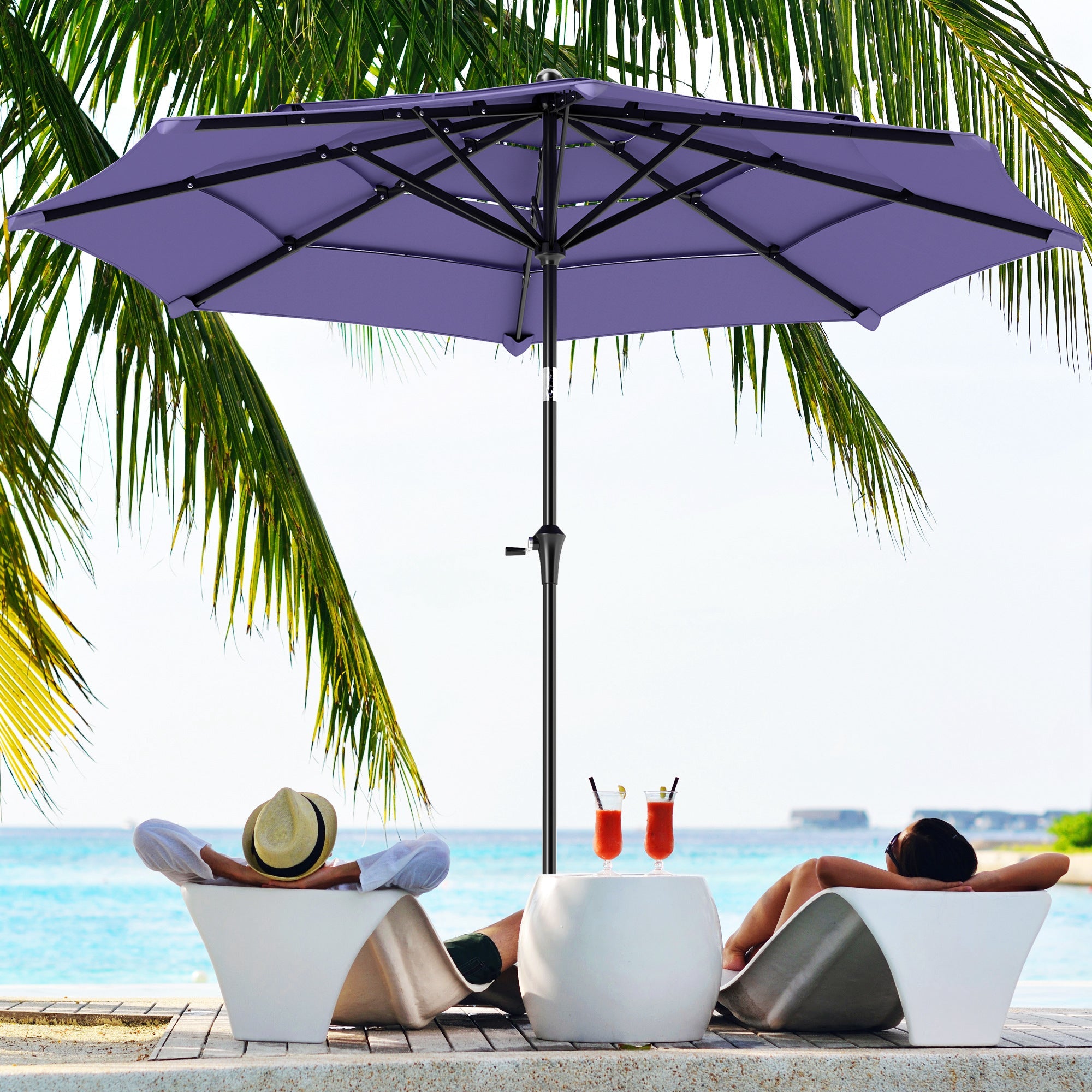 Outsunny 10.7FT Patio Umbrella with 8 Ribs, Crank, Push Button Tilt, Air Vents, for Backyard, Deck and Lawn, Purple